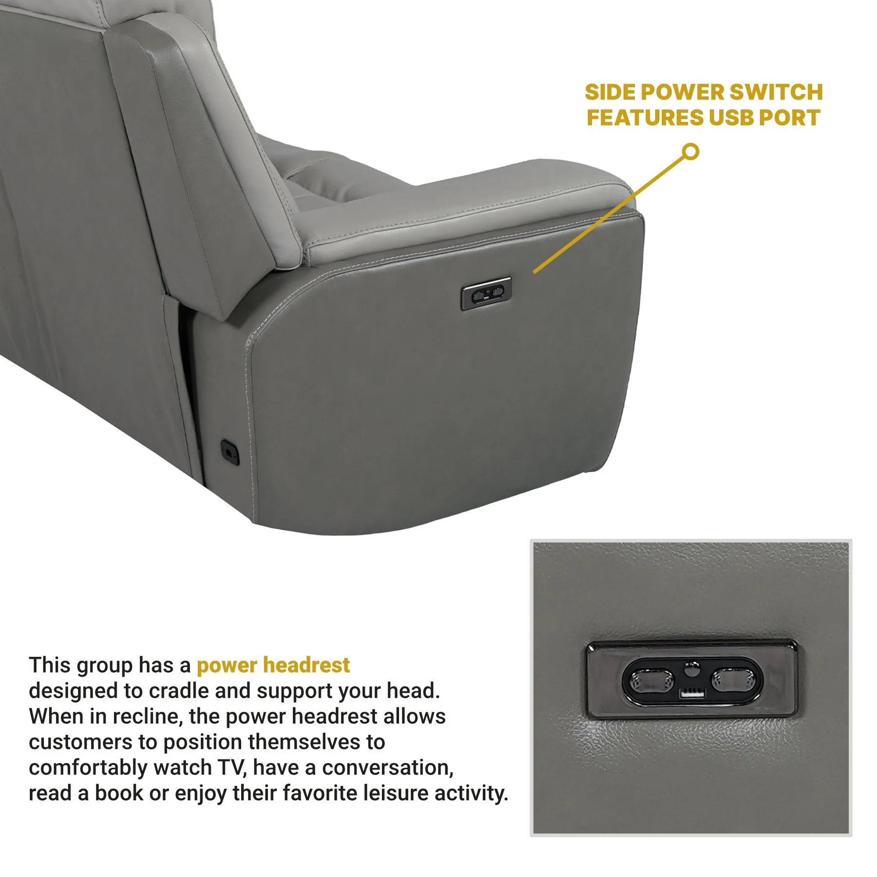 Rosalyn 87" Zero Gravity Power Reclining Sofa with Dropdown Console in Silver and Gray Leather - Image 11