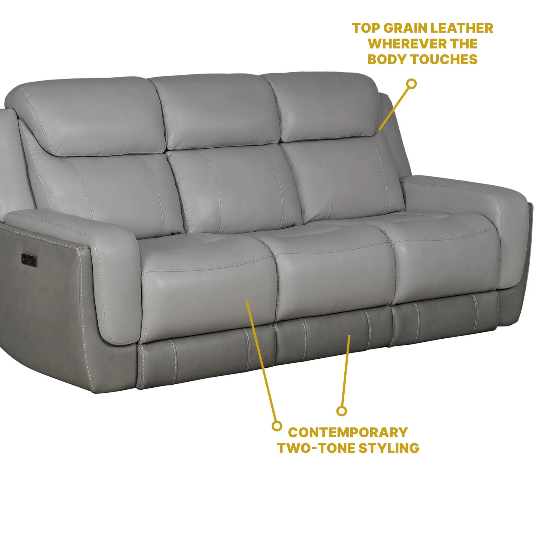Rosalyn 87" Zero Gravity Power Reclining Sofa with Dropdown Console in Silver and Gray Leather - Image 12