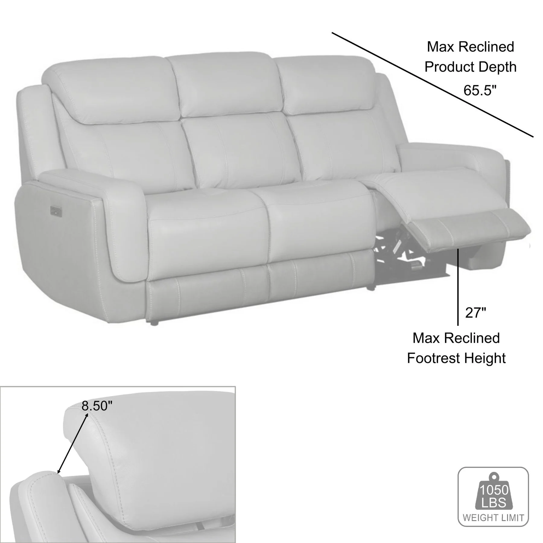 Rosalyn 87" Zero Gravity Power Reclining Sofa with Dropdown Console in Silver and Gray Leather - Image 15