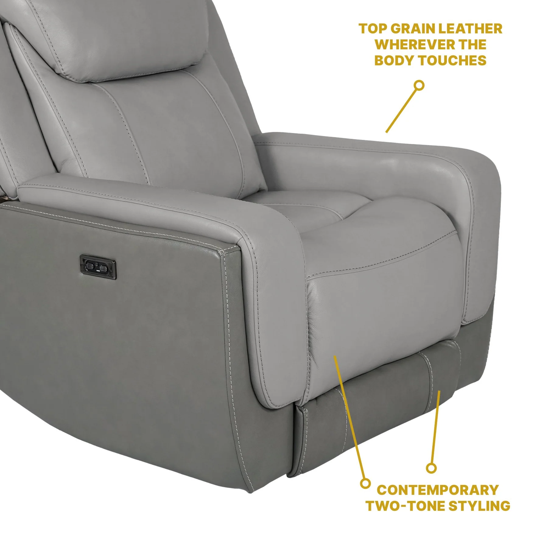 Rosalyn Zero Gravity Power Recliner in Silver and Gray Leather with Power Headrest - Image 12