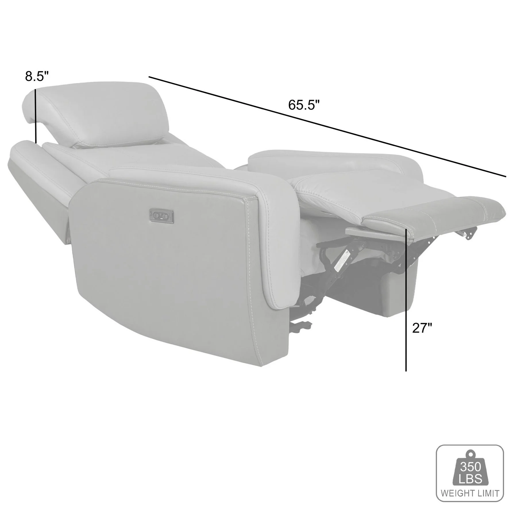 Rosalyn Zero Gravity Power Recliner in Silver and Gray Leather with Power Headrest - Image 15