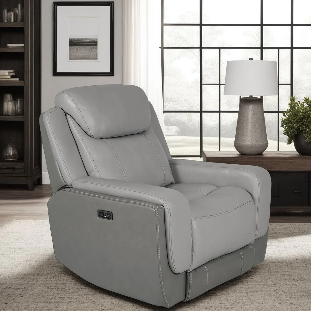 Rosalyn Zero Gravity Power Recliner in Silver and Gray Leather with Power Headrest - Image 16