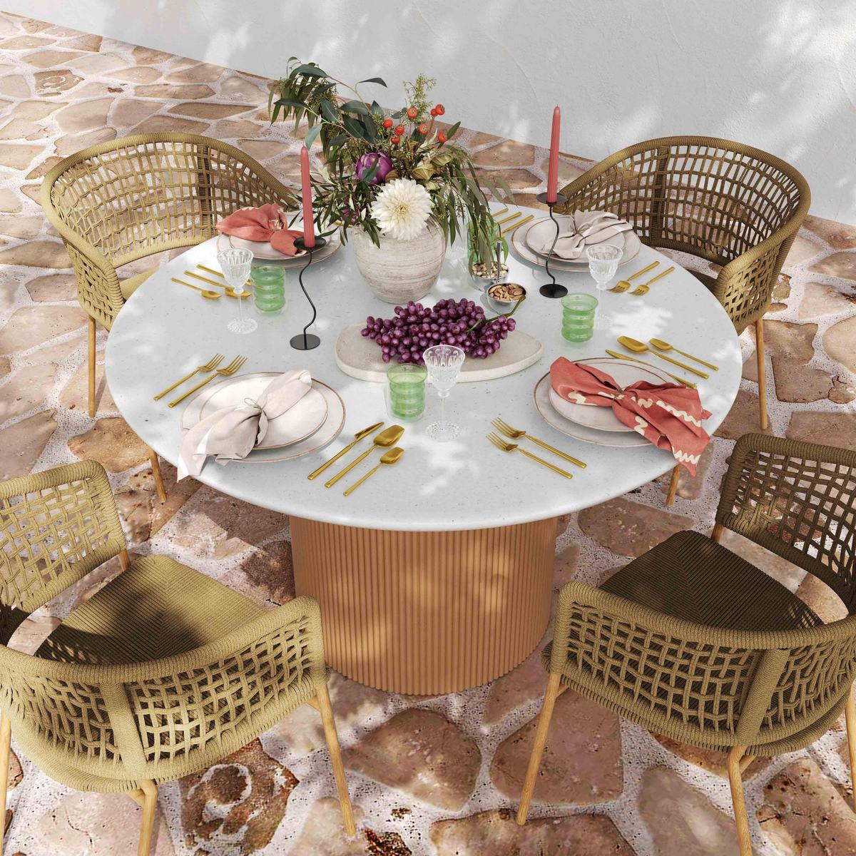 Rose Faux Terrazzo and Terracotta Indoor / Outdoor Round Concrete Dining Table - Image 2