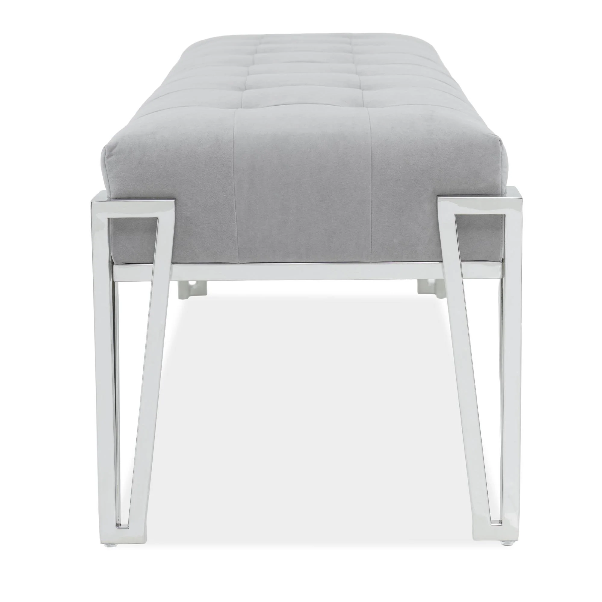 Rose Velvet Accent Bench - Gray/Chrome - Image 3