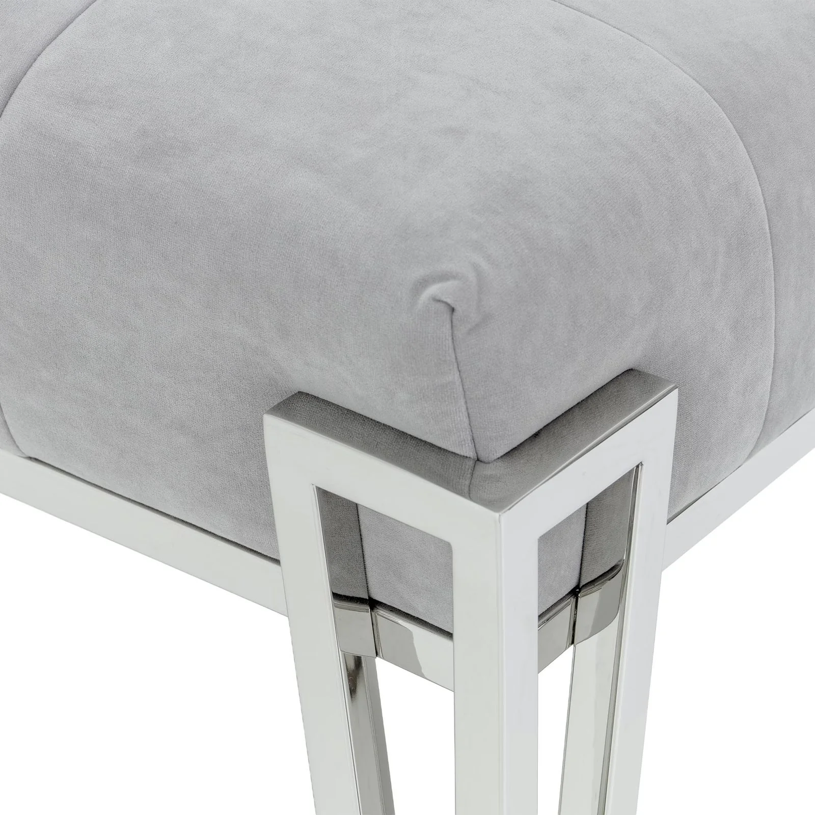 Rose Velvet Accent Bench - Gray/Chrome - Image 4