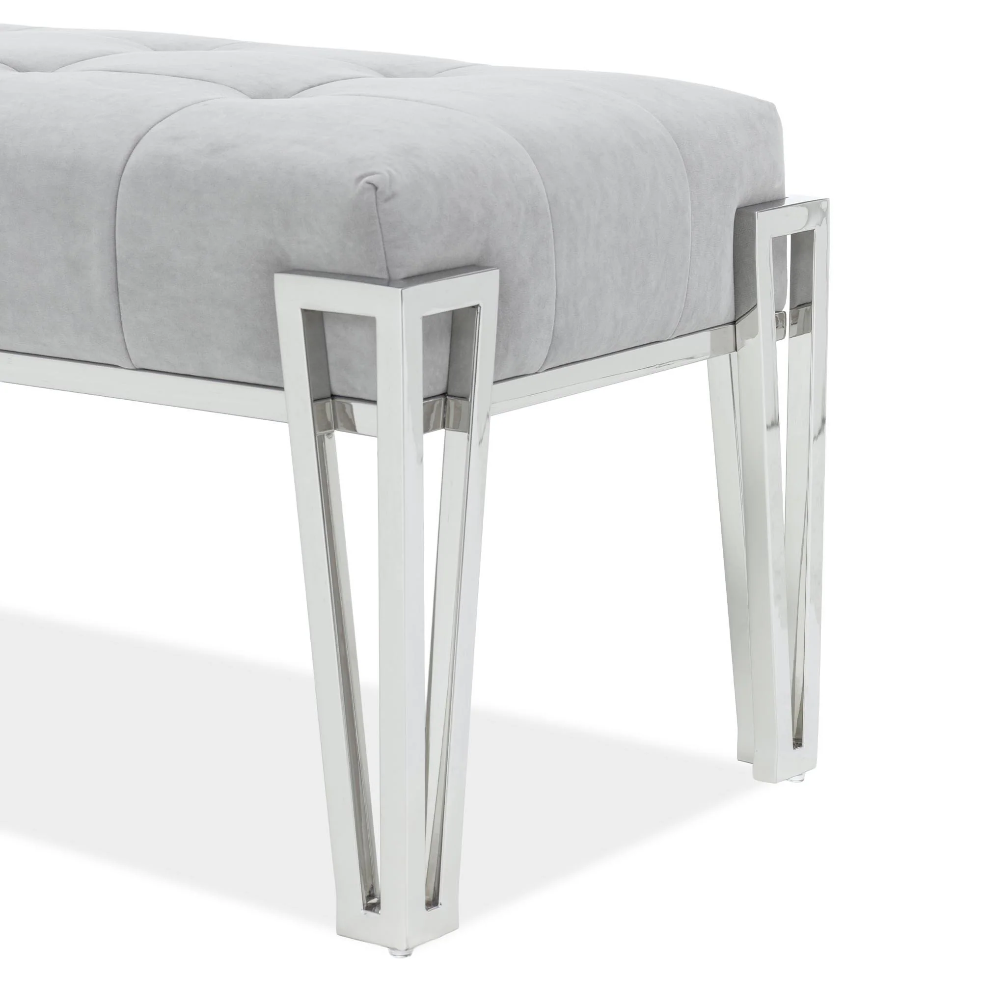 Rose Velvet Accent Bench - Gray/Chrome - Image 5