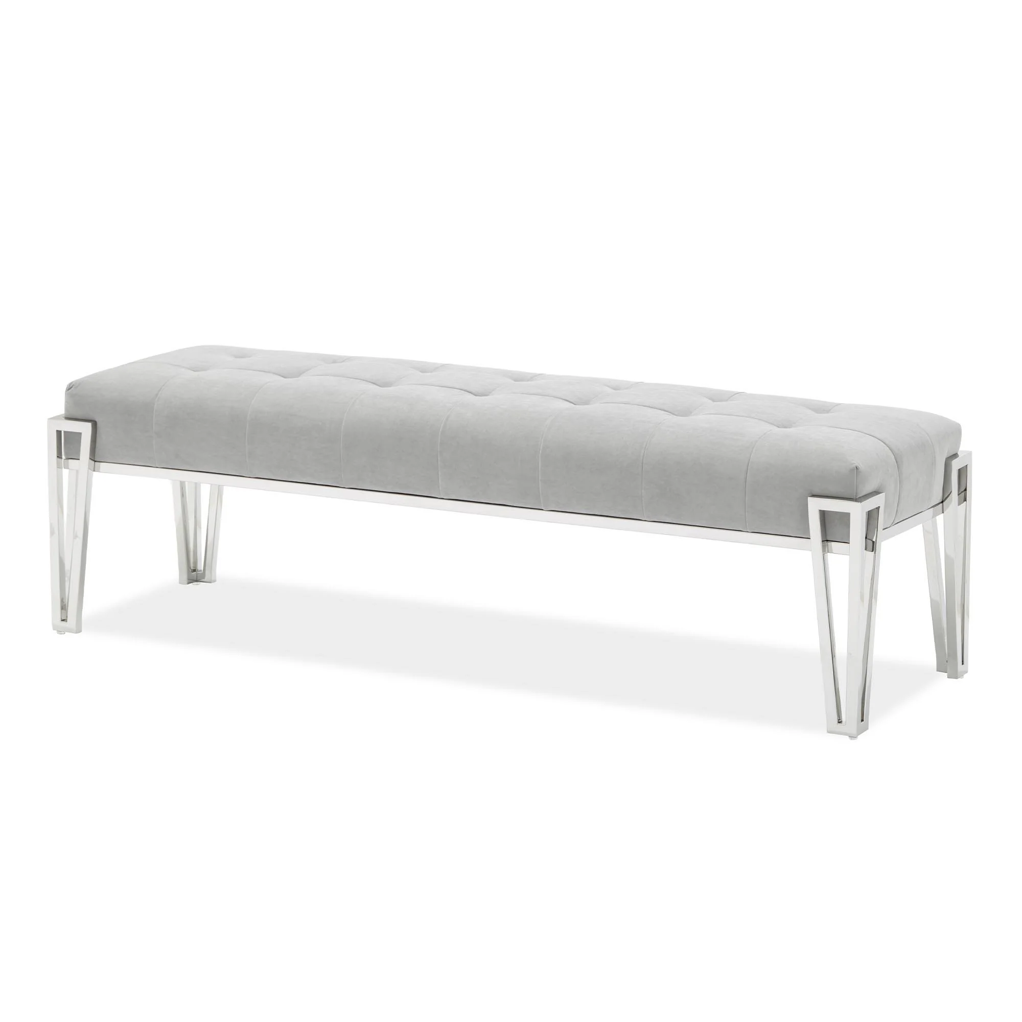 Rose Velvet Accent Bench - Gray/Chrome - Image 7