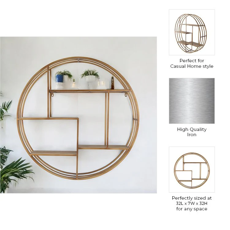Round 32" Wood / Metal Wallshelf, Bronze - Image 4