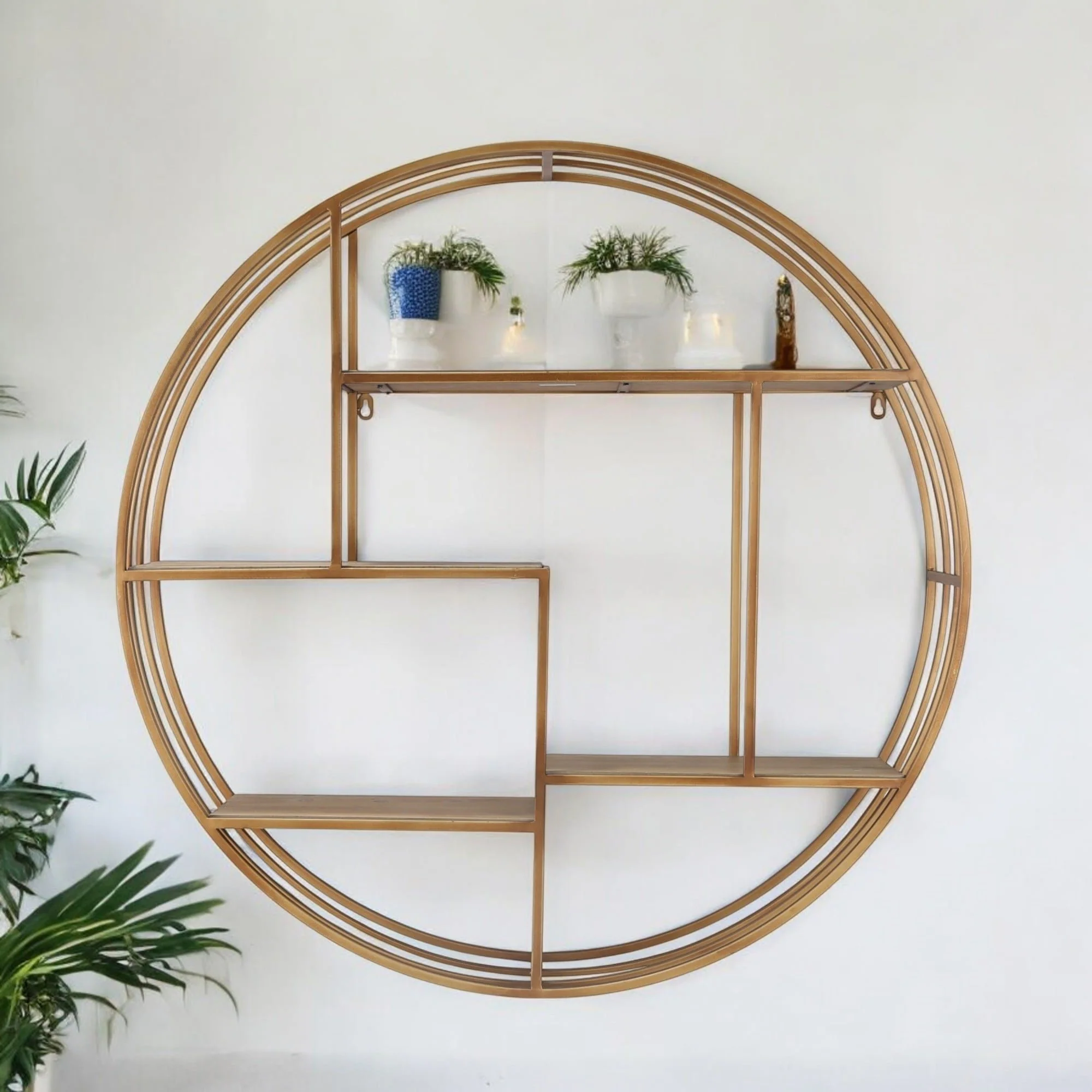 Round 32" Wood / Metal Wallshelf, Bronze - Image 7
