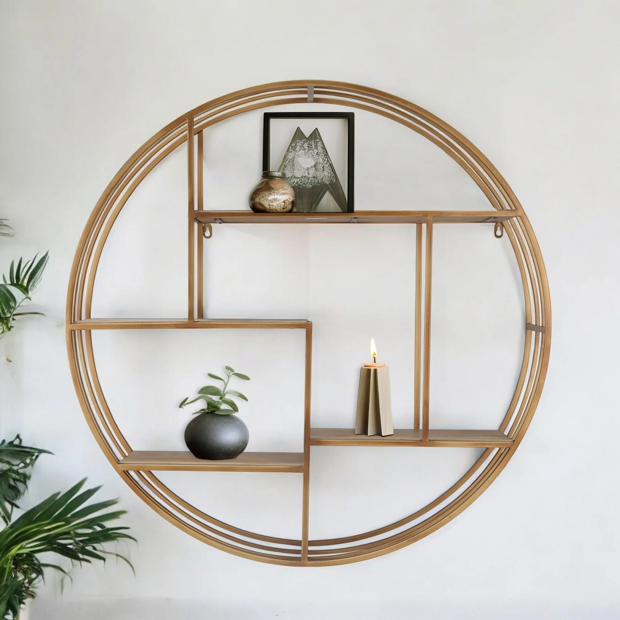 Round 32" Wood / Metal Wallshelf, Bronze - Image 8