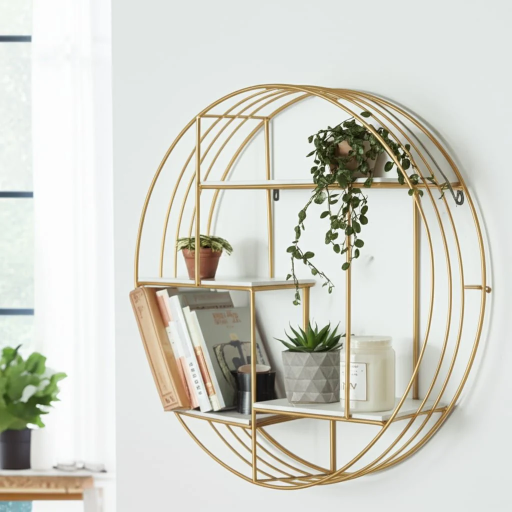 Round 32" Wood/metal Wallshelf, Gold - Image 10