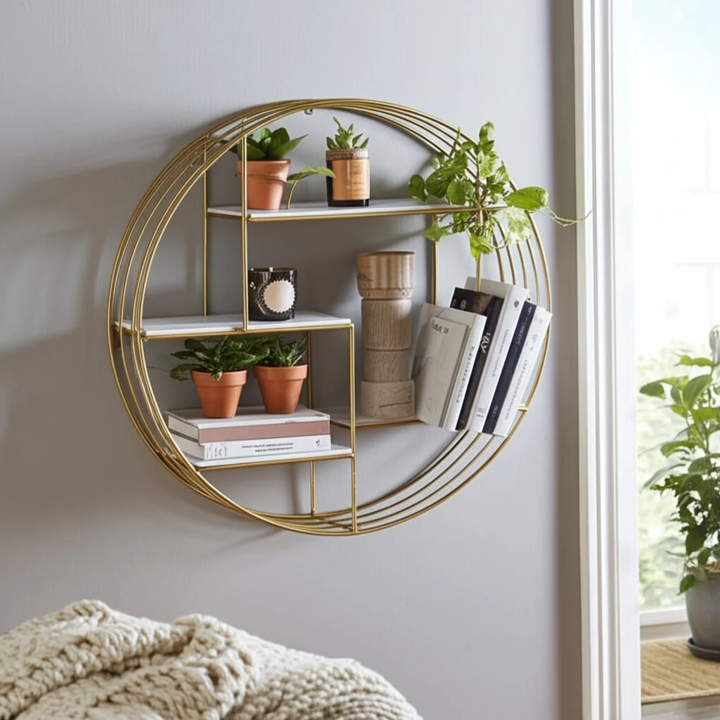 Round 32" Wood/metal Wallshelf, Gold - Image 11