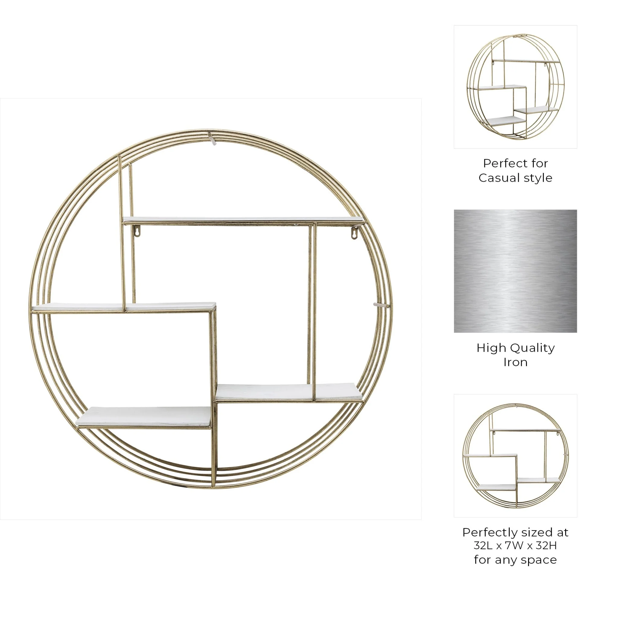 Round 32" Wood/metal Wallshelf, Gold - Image 7
