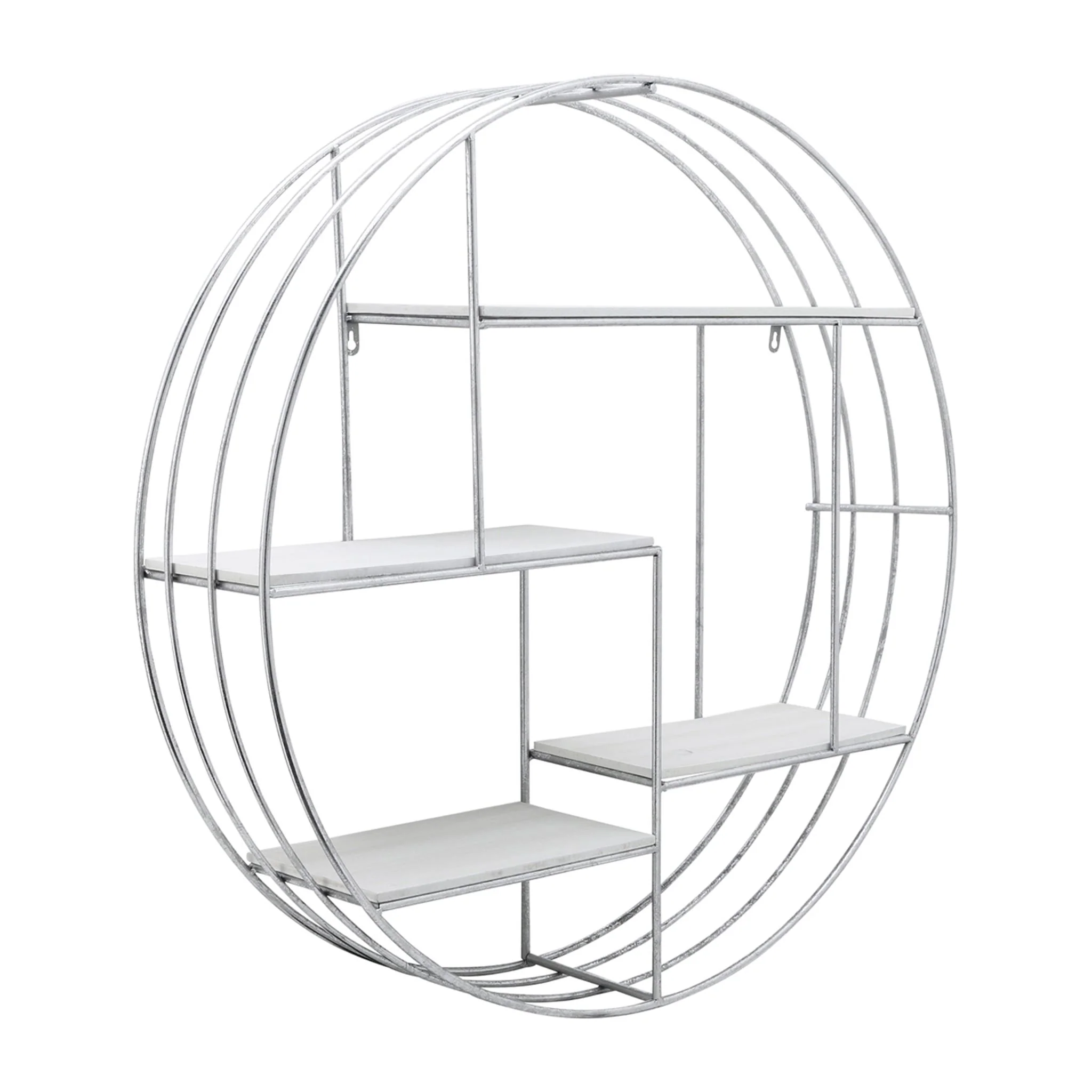 Round Wood/metal Wall Shelf White/silver - Image 2