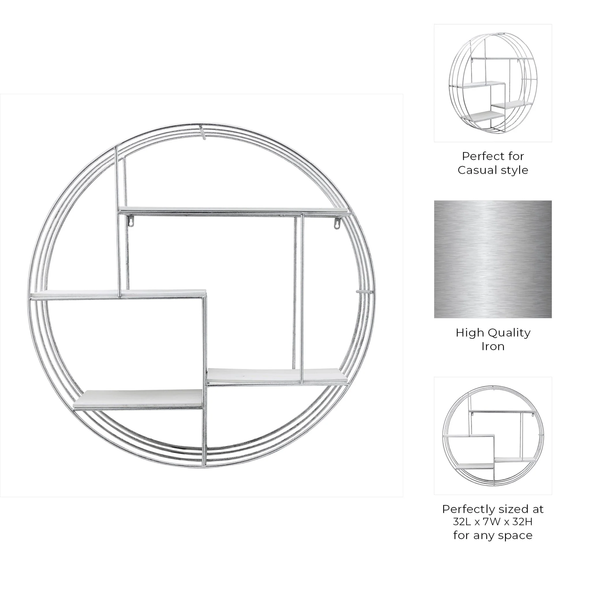 Round Wood/metal Wall Shelf White/silver - Image 7