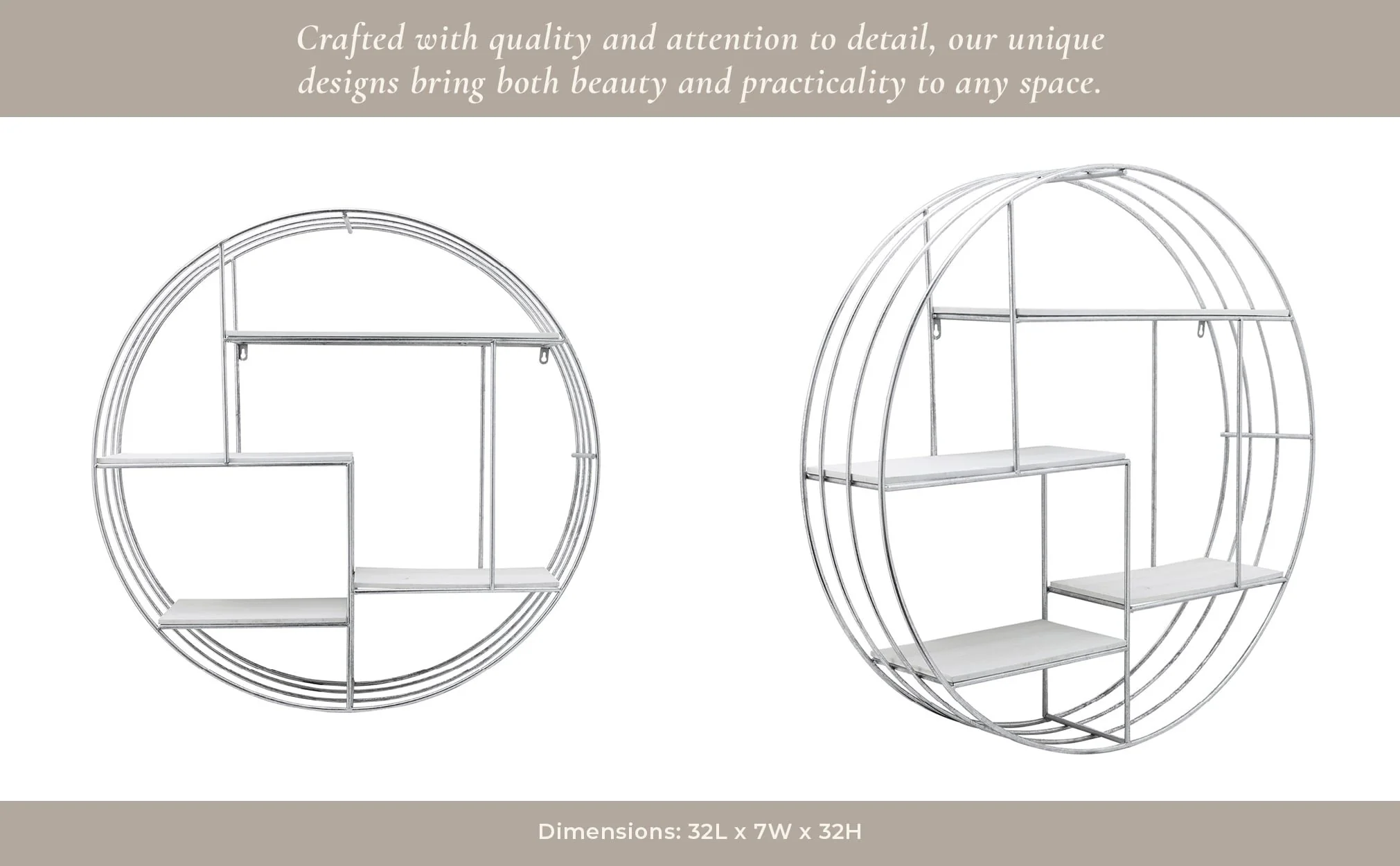 Round Wood/metal Wall Shelf White/silver - Image 8