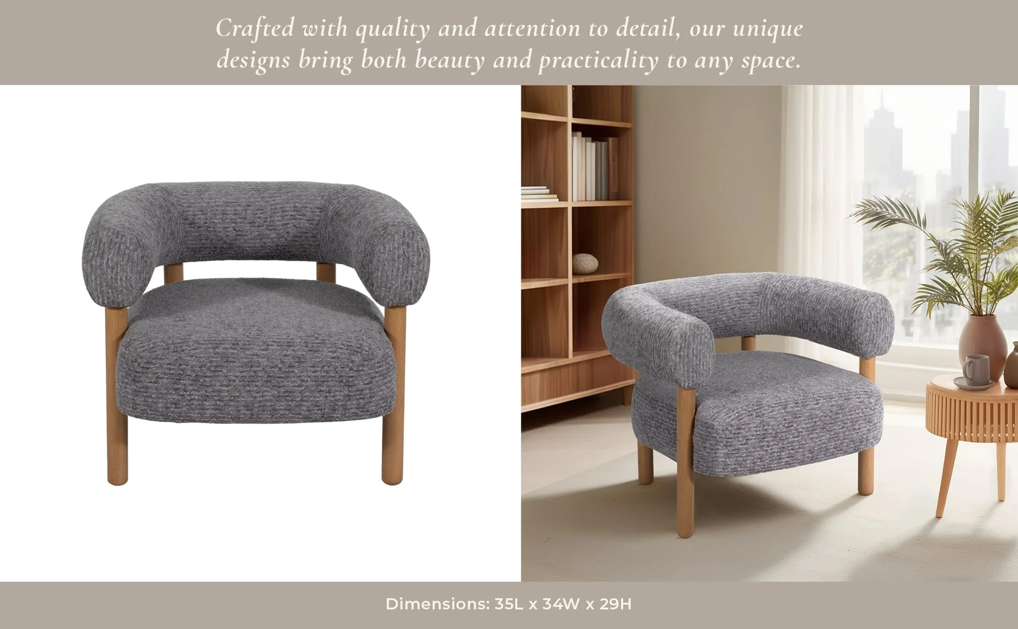 Roundback Accent Chair W/ Wood Legs, Gray - Image 10