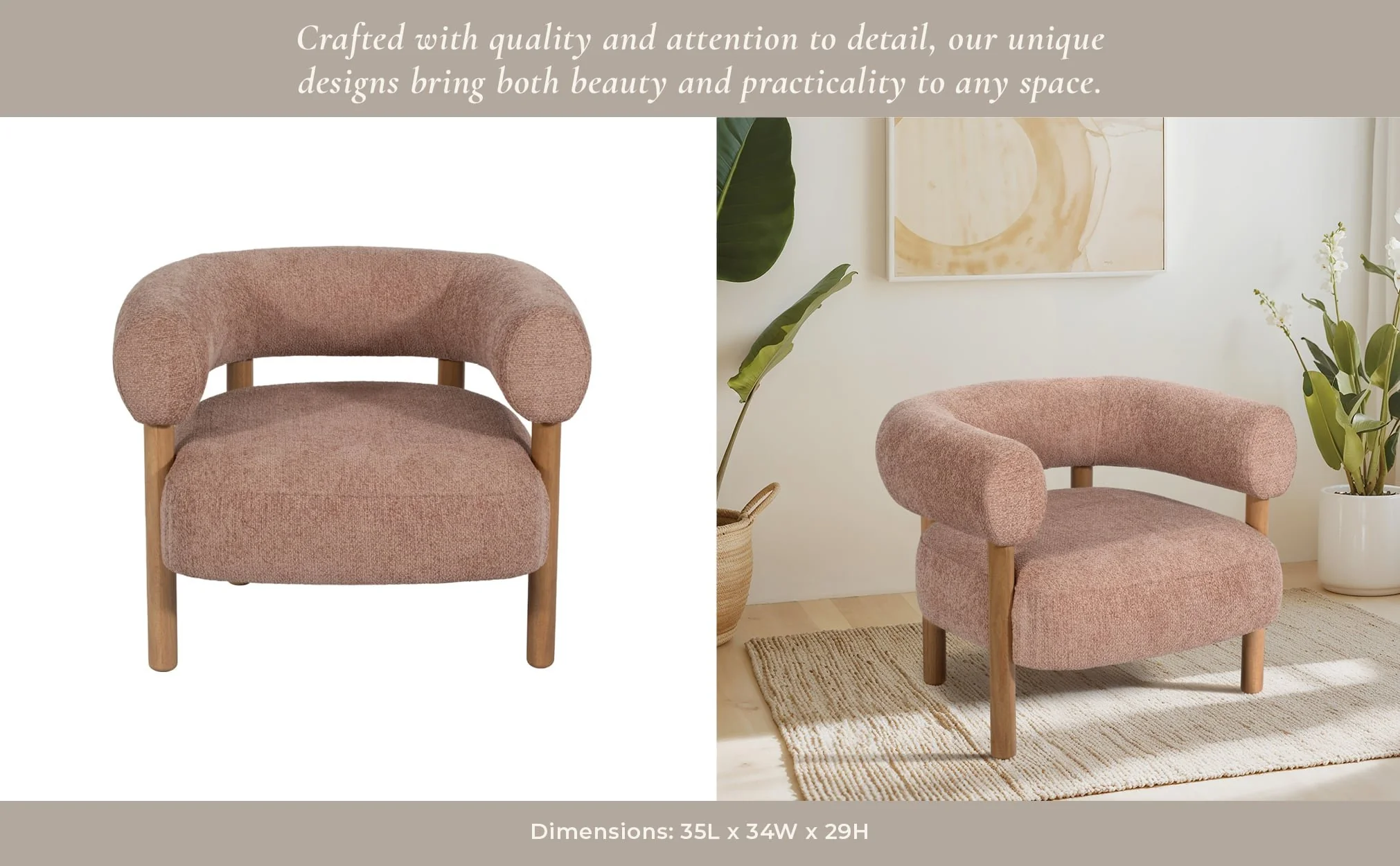 Roundback Accent Chair W/ Wood Legs, Pink - Image 10