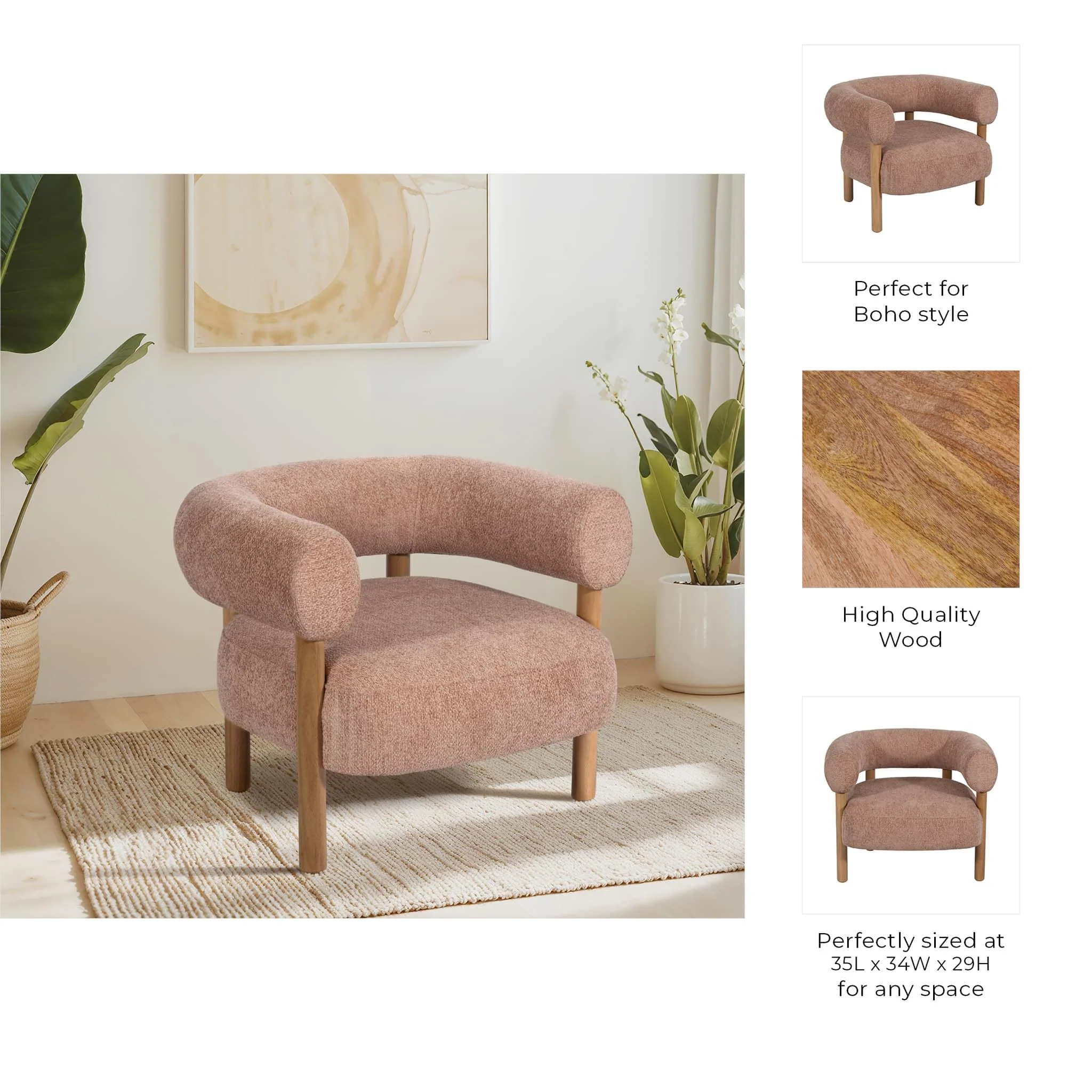 Roundback Accent Chair W/ Wood Legs, Pink - Image 8