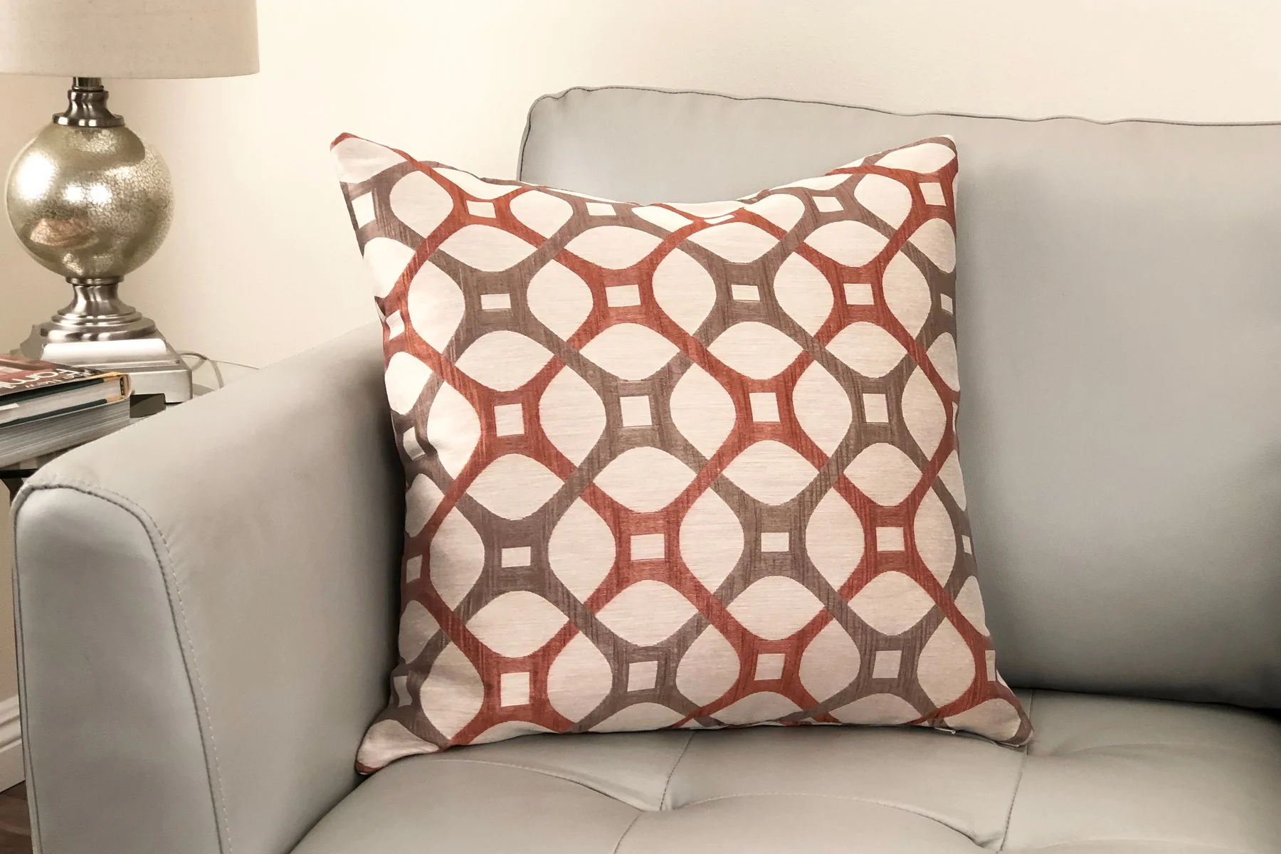 Roxbury Contemporary Decorative Feather and Down Throw Pillow In Coral Jacquard Fabric - Image 2