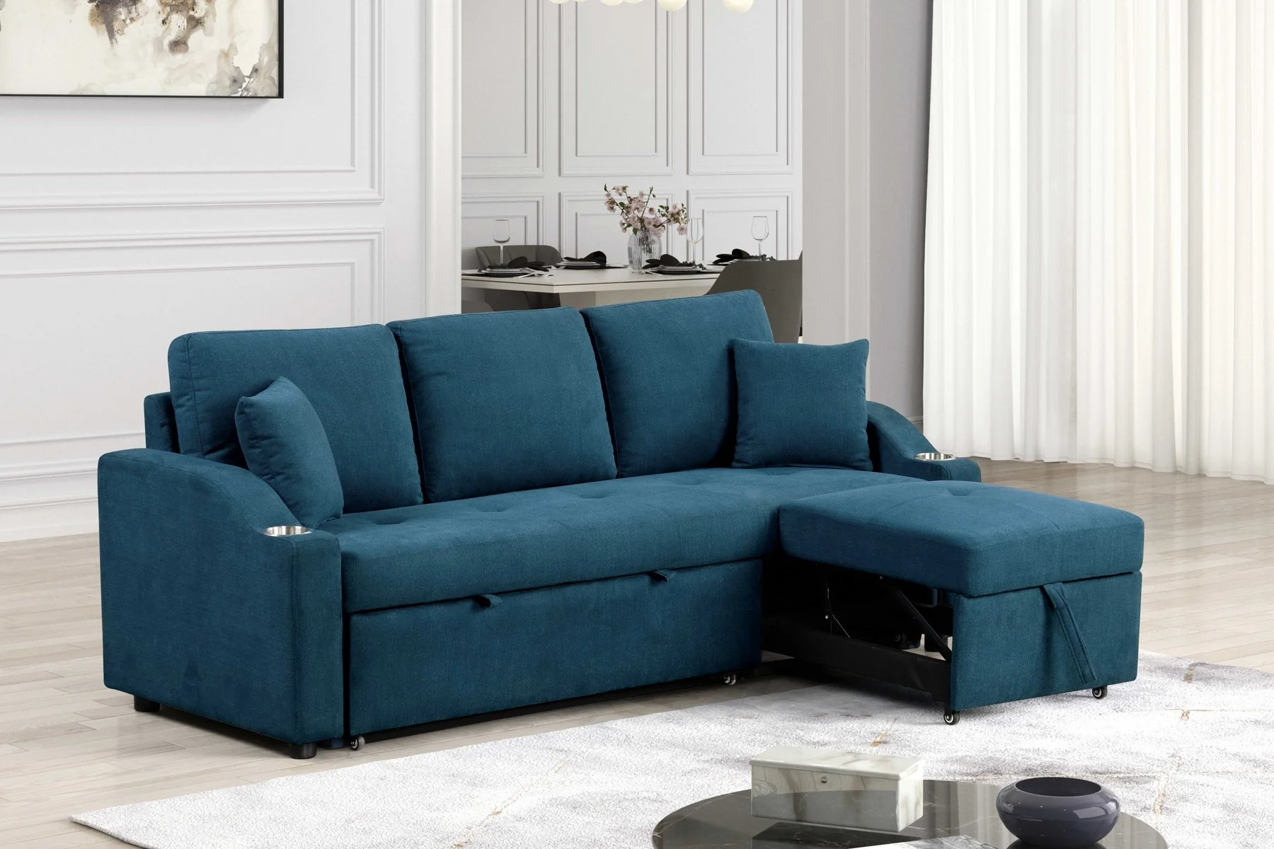 Royden Sleeper Sofa w/ Cupholder, Blue - Image 6