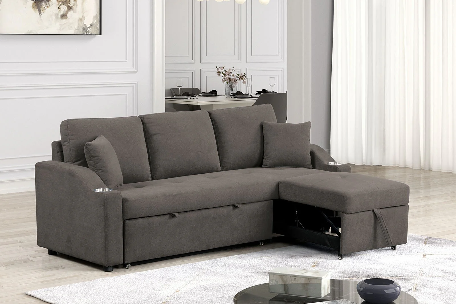 Royden Sleeper Sofa w/ Cupholder, Gray - Image 2