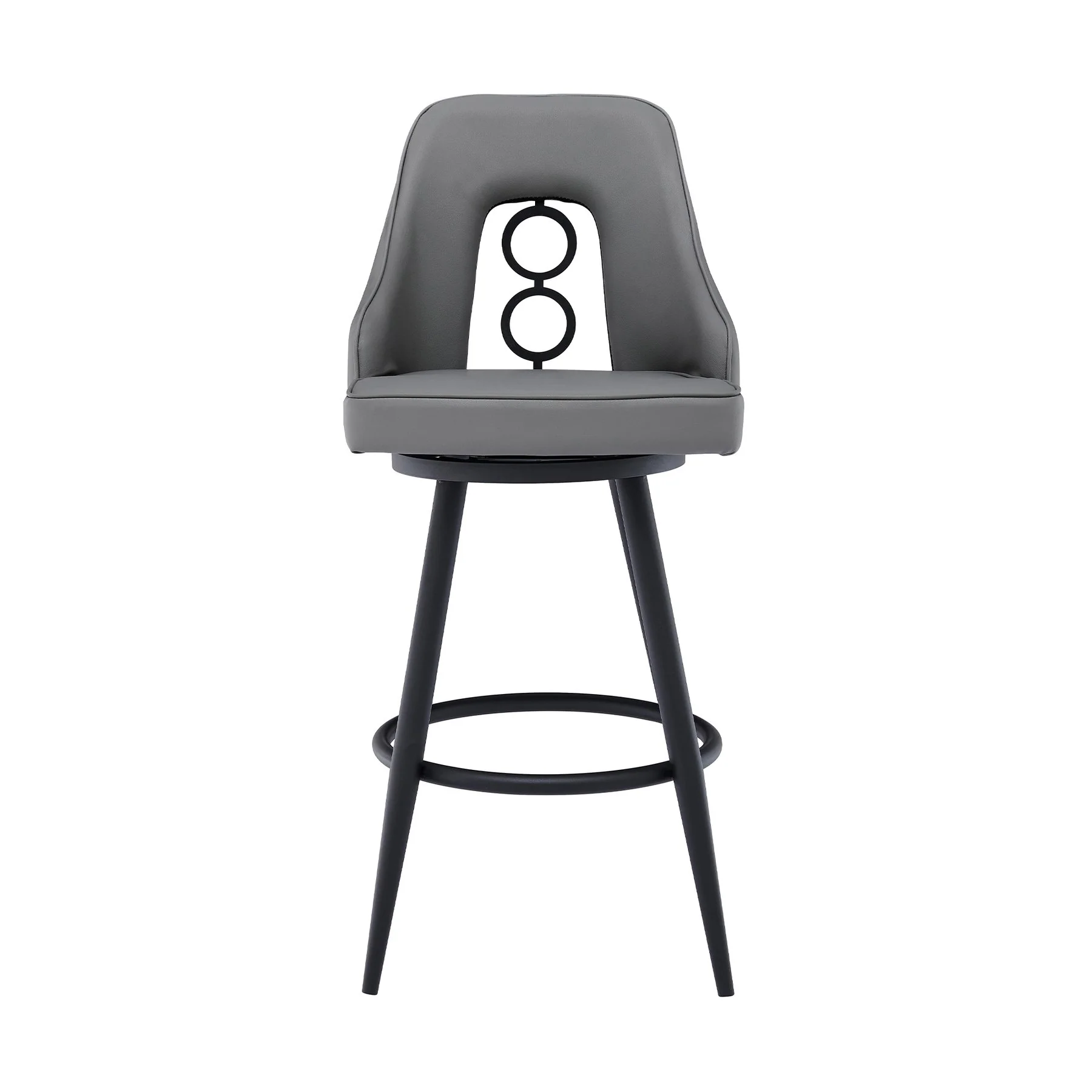 Ruby 26" Counter Height Swivel Gray Faux Leather and Black Metal Bar Stool - Image 2