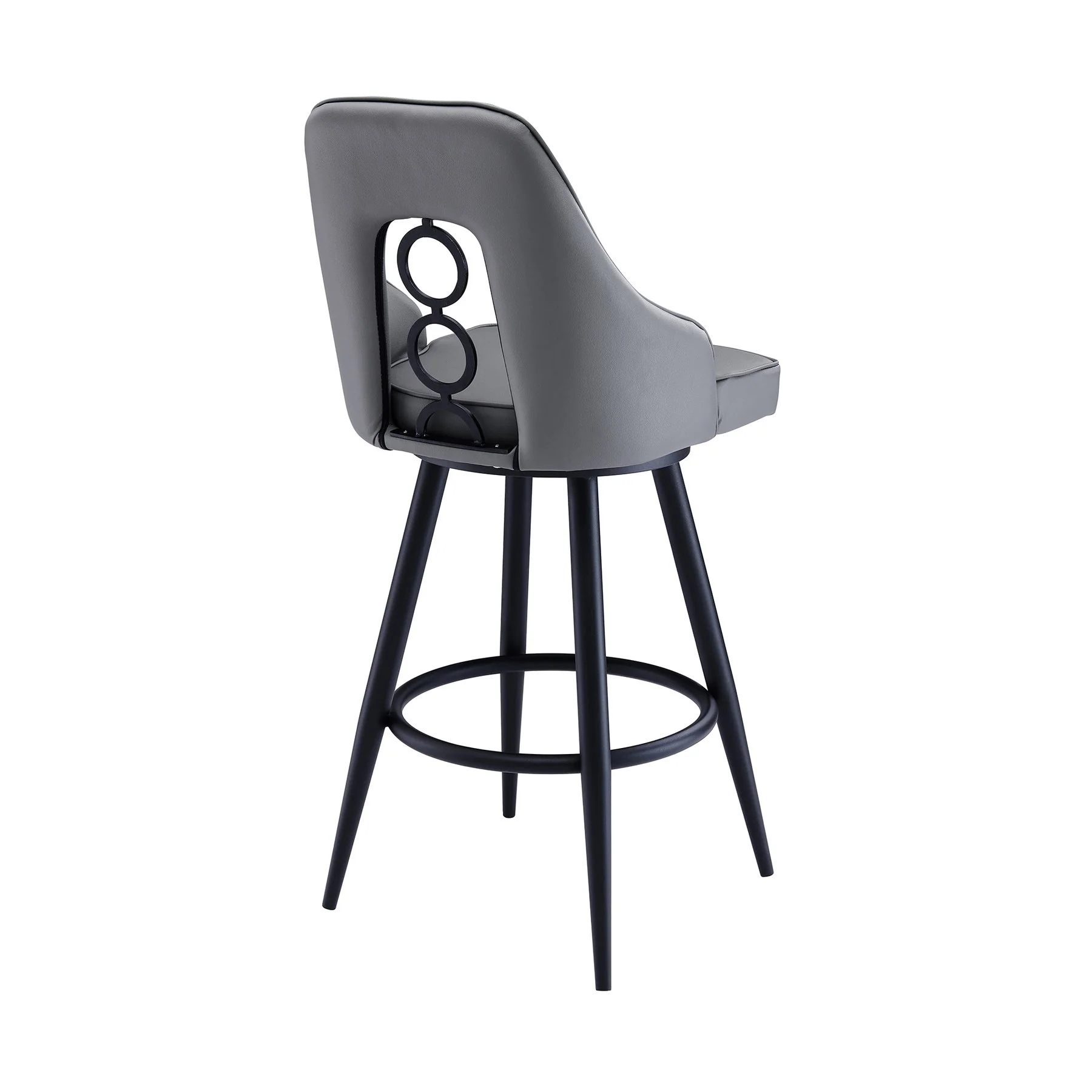 Ruby 26" Counter Height Swivel Gray Faux Leather and Black Metal Bar Stool - Image 3