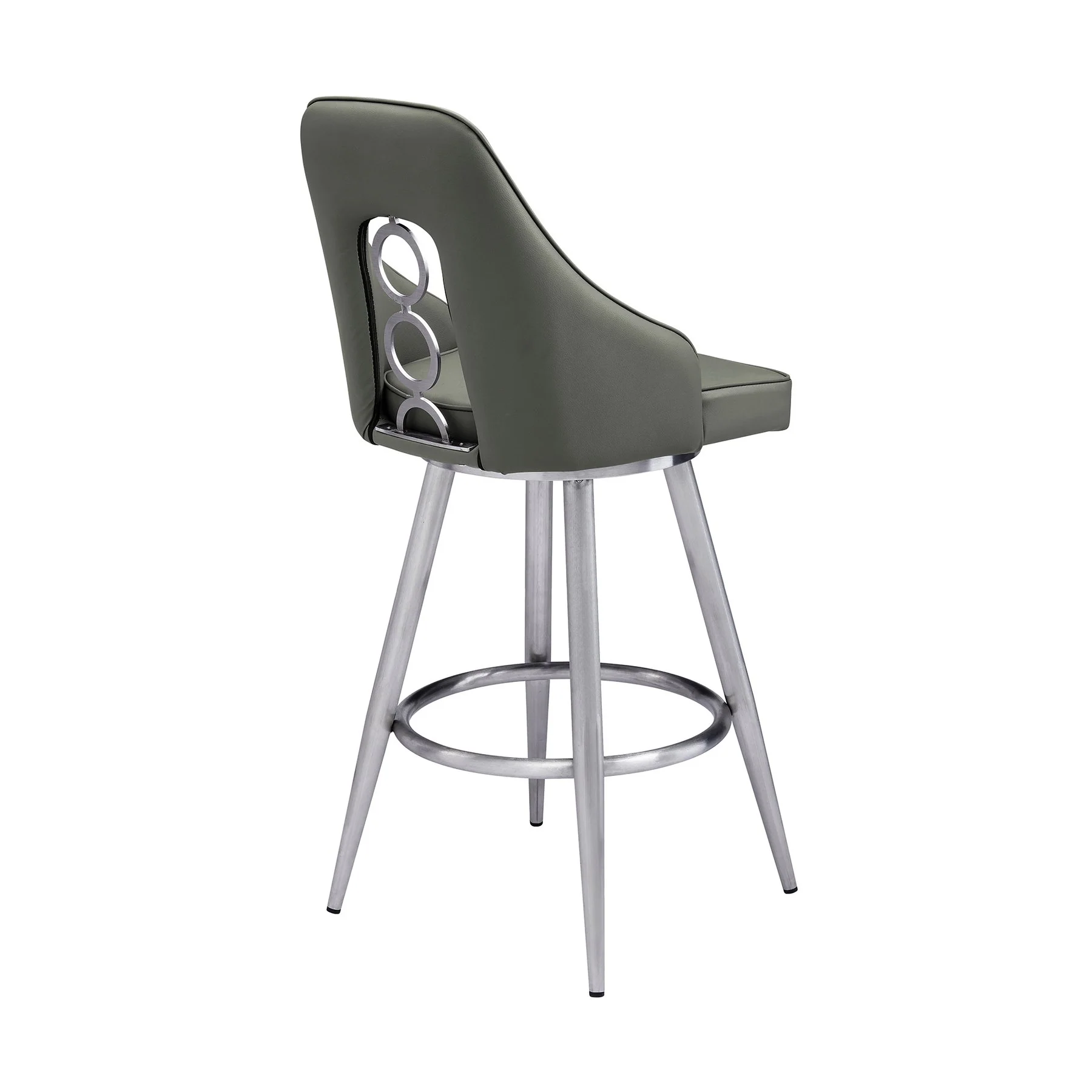 Ruby 26" Counter Height Swivel Gray Faux Leather and Brushed Stainless Steel Bar Stool - Image 3