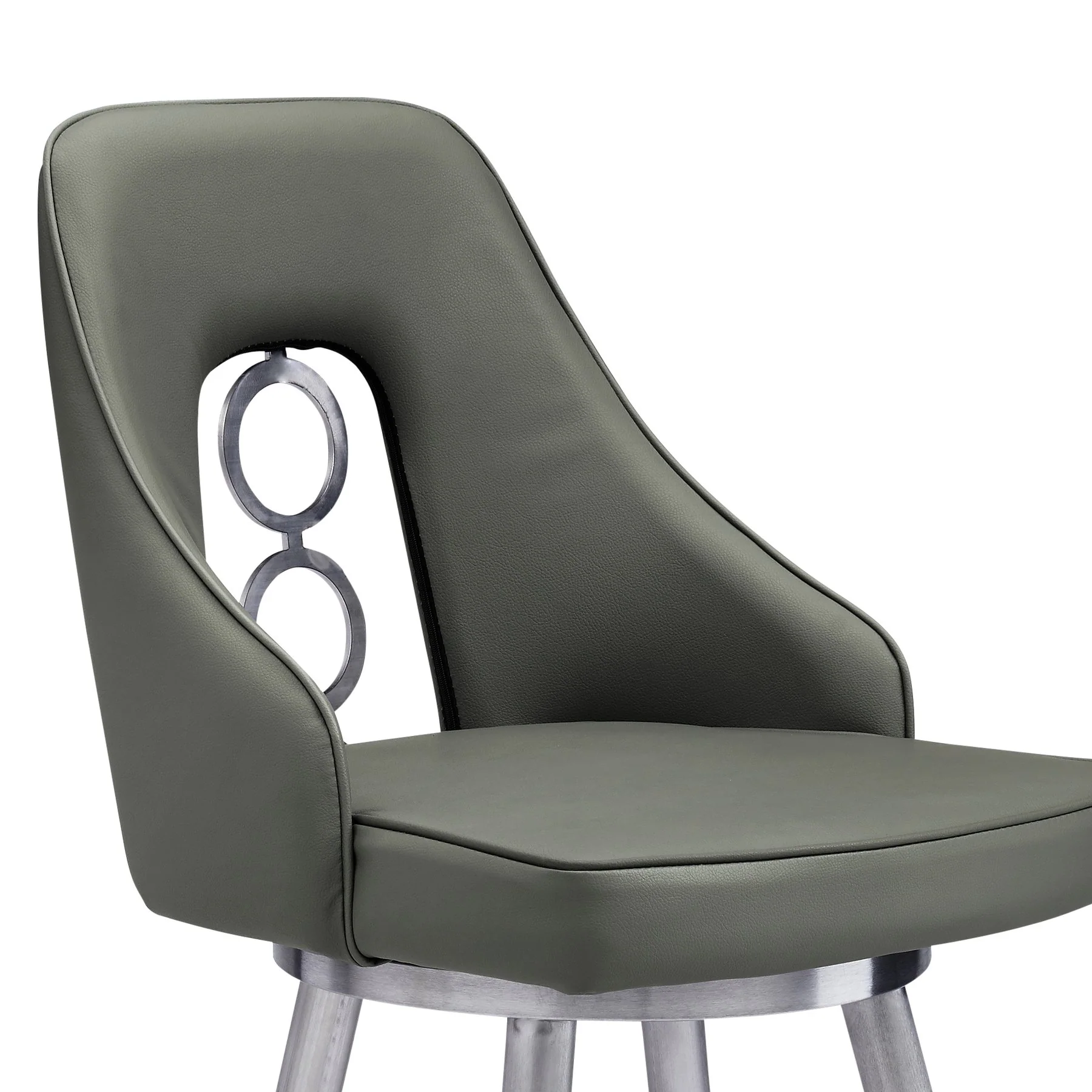Ruby 26" Counter Height Swivel Gray Faux Leather and Brushed Stainless Steel Bar Stool - Image 4