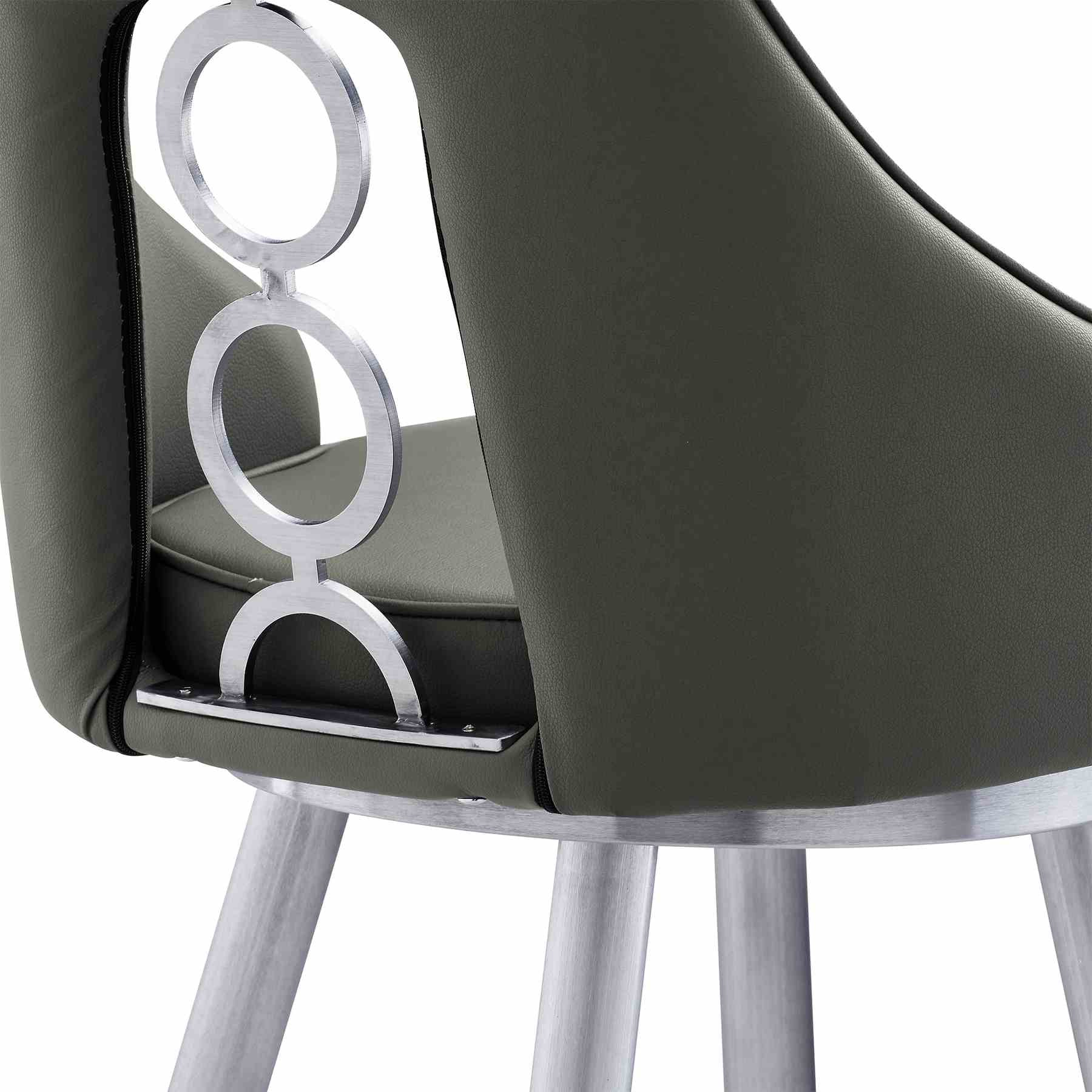 Ruby 26" Counter Height Swivel Gray Faux Leather and Brushed Stainless Steel Bar Stool - Image 6