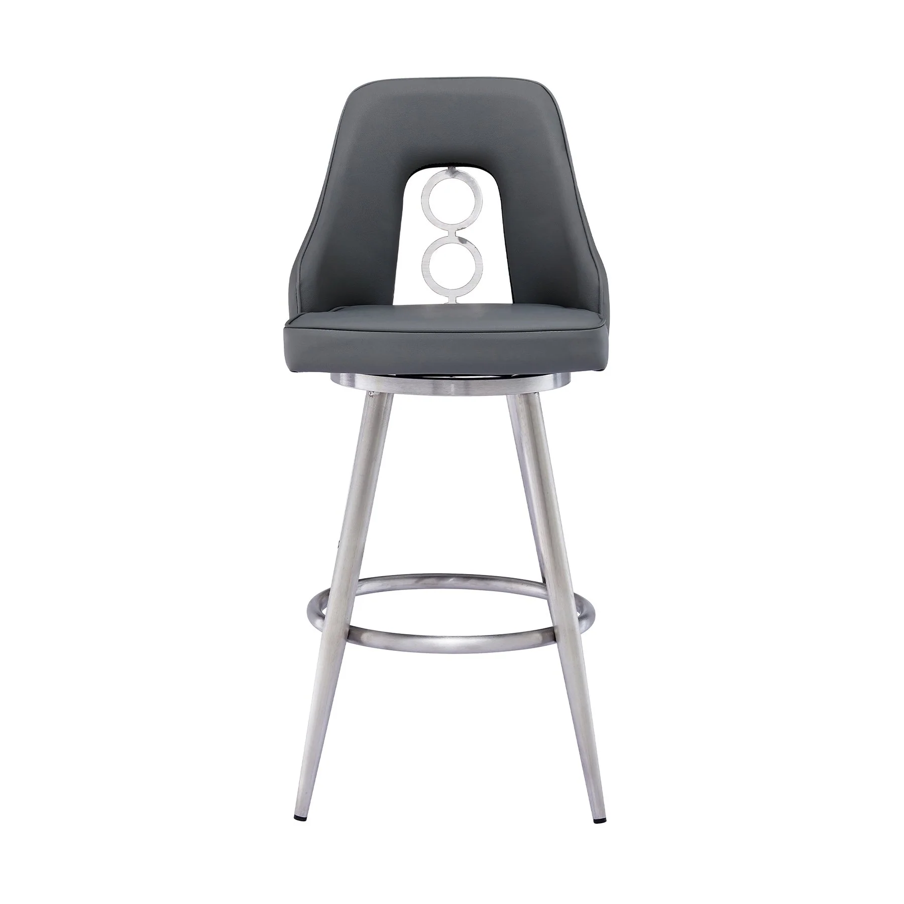 Ruby 30" Bar Height Swivel Black Faux Leather and Brushed Stainless Steel Bar Stool - Image 2