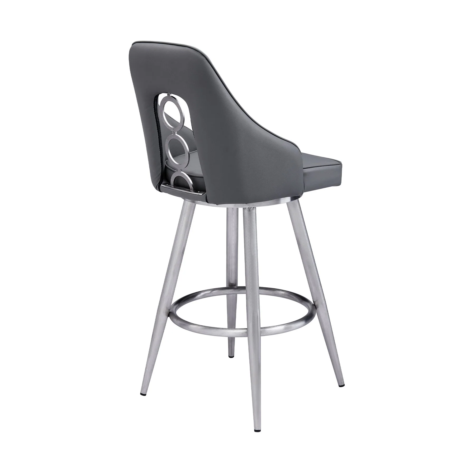 Ruby 30" Bar Height Swivel Black Faux Leather and Brushed Stainless Steel Bar Stool - Image 3