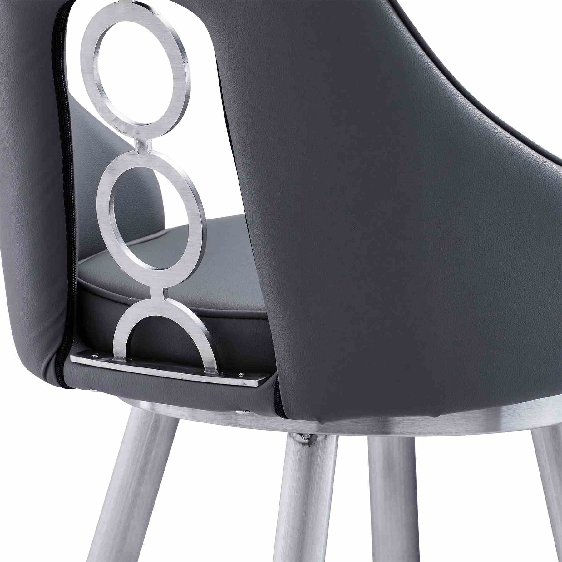 Ruby 30" Bar Height Swivel Black Faux Leather and Brushed Stainless Steel Bar Stool - Image 6