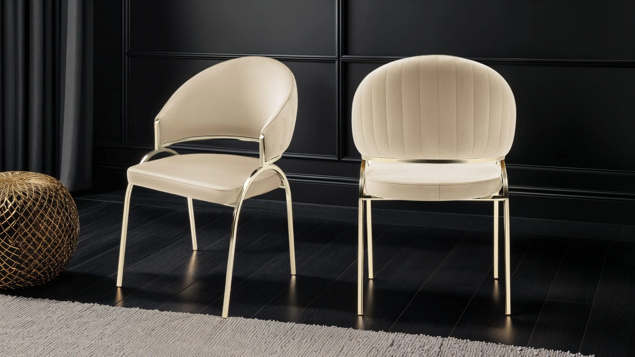 Ruby Chair With Gold Legs - Beige - Image 8