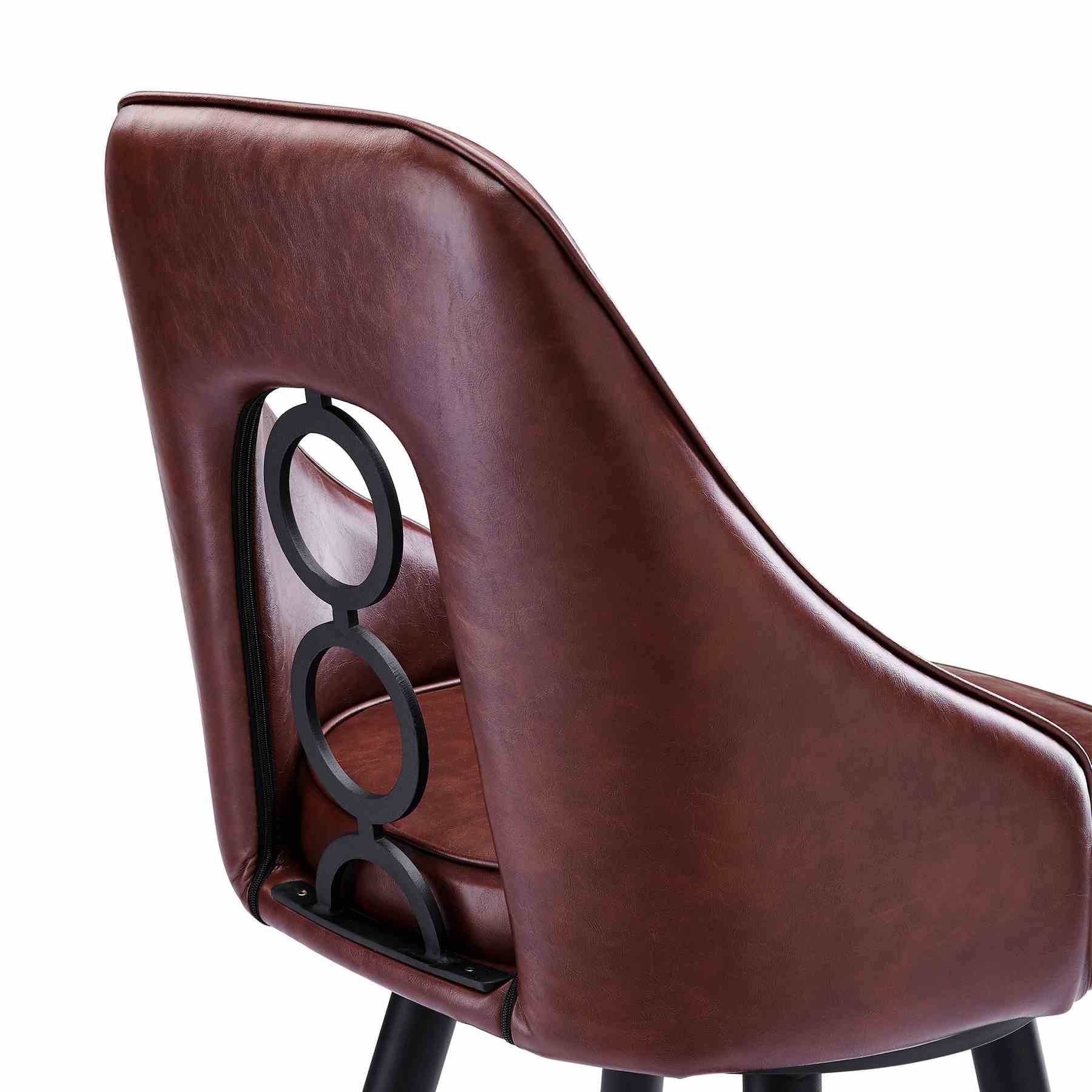 Ruby Contemporary 26" Counter Height Barstool in Black Powder Coated Finish and Vintage Coffee Faux Leather - Image 5
