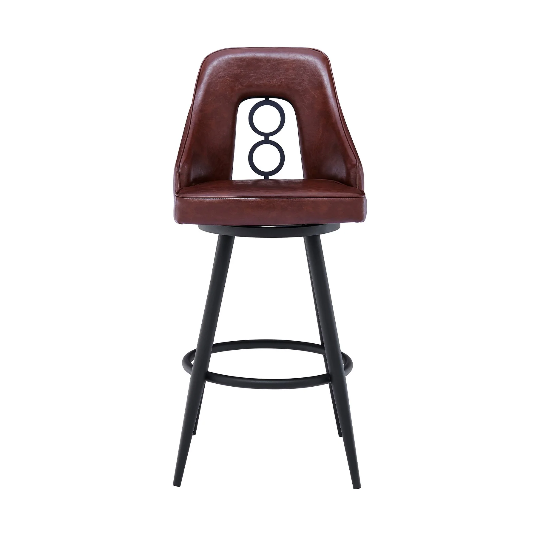 Ruby Contemporary 30" Bar Height Barstool in Black Powder Coated Finish and Vintage Coffee Faux Leather - Image 2