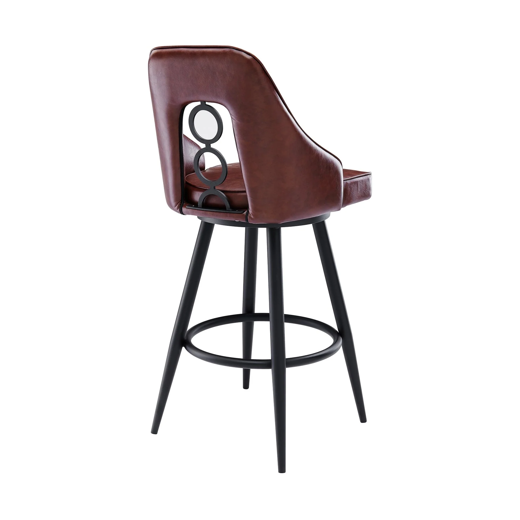 Ruby Contemporary 30" Bar Height Barstool in Black Powder Coated Finish and Vintage Coffee Faux Leather - Image 3