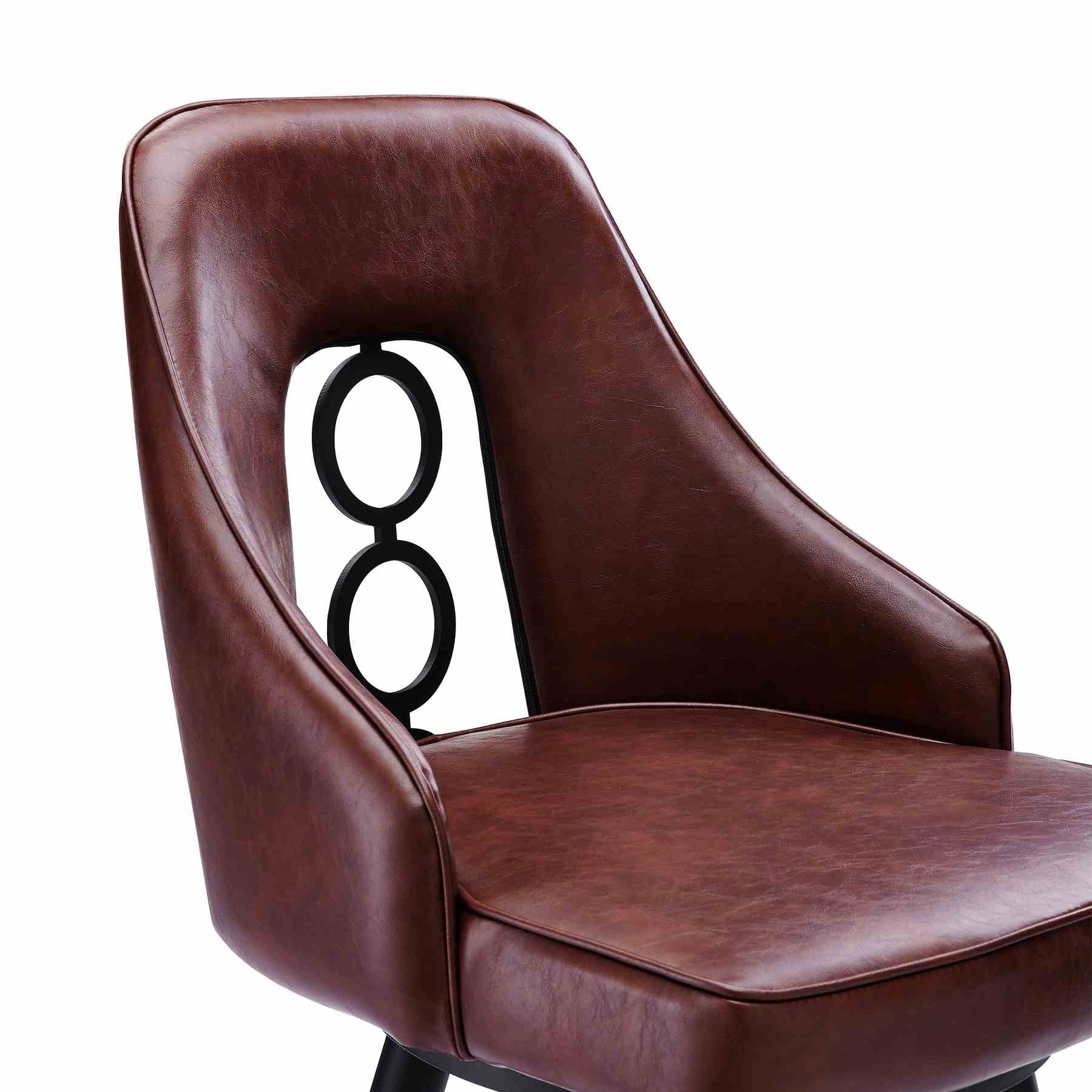 Ruby Contemporary 30" Bar Height Barstool in Black Powder Coated Finish and Vintage Coffee Faux Leather - Image 4
