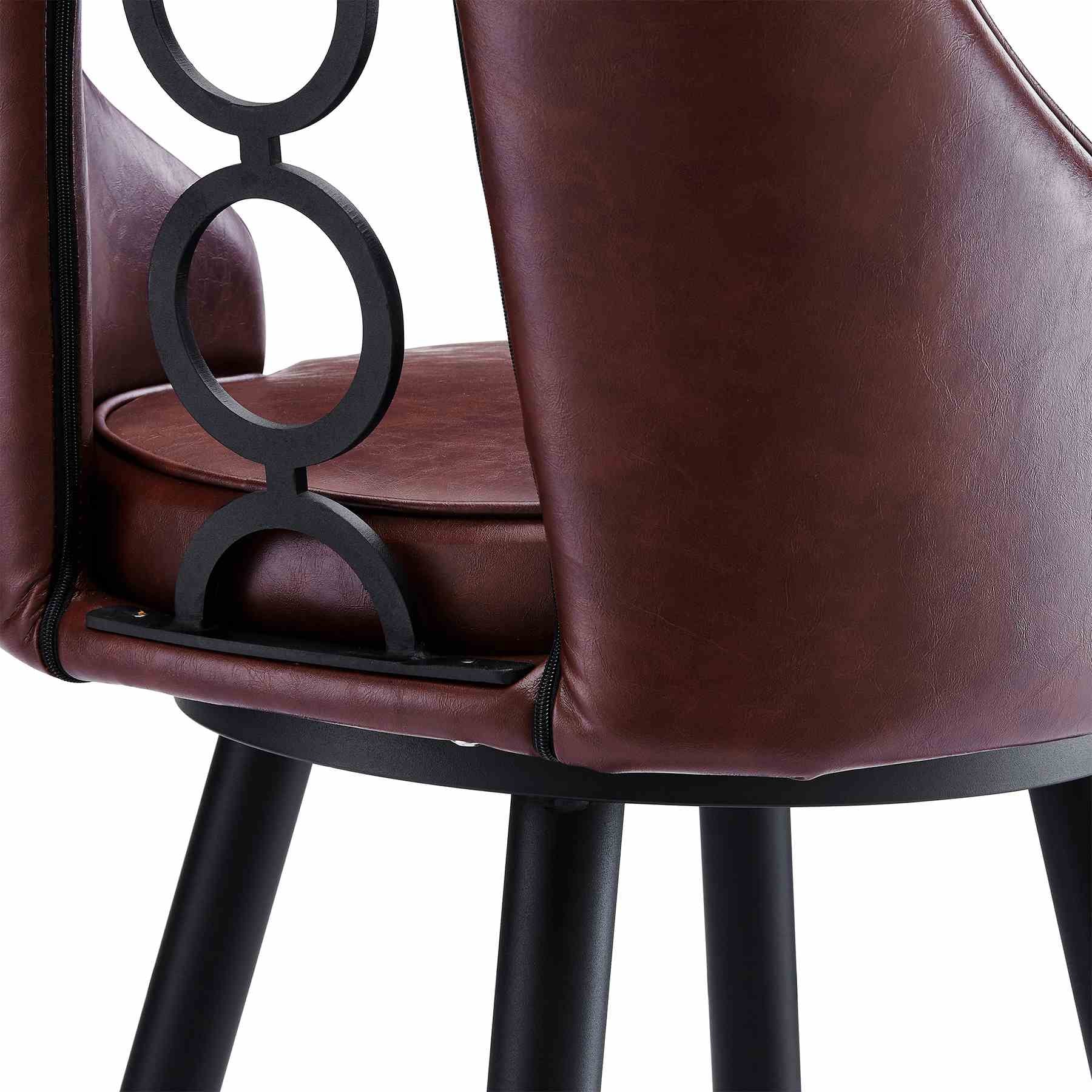 Ruby Contemporary 30" Bar Height Barstool in Black Powder Coated Finish and Vintage Coffee Faux Leather - Image 6