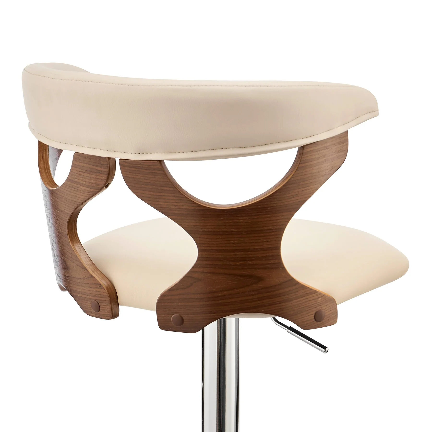 Ruth Adjustable Swivel Cream Faux Leather and Walnut Wood Bar Stool with Chrome Base - Image 7