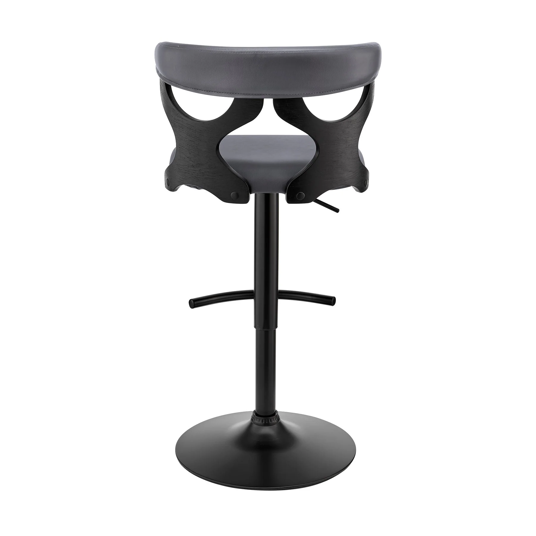 Ruth Adjustable Swivel Gray Faux Leather and Black Wood Bar Stool with Black Base - Image 5