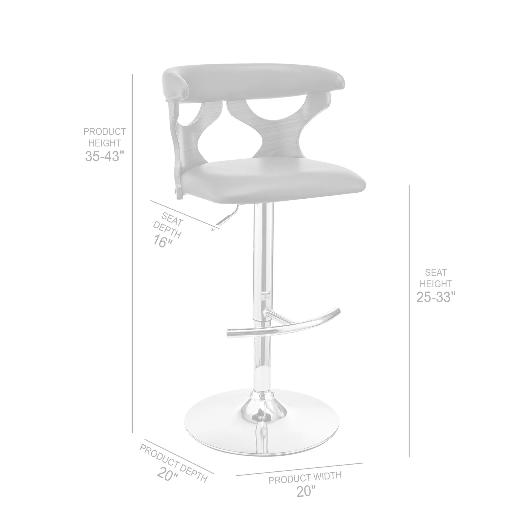 Ruth Adjustable Swivel Gray Faux Leather and Walnut Wood Bar Stool with Chrome Base - Image 9