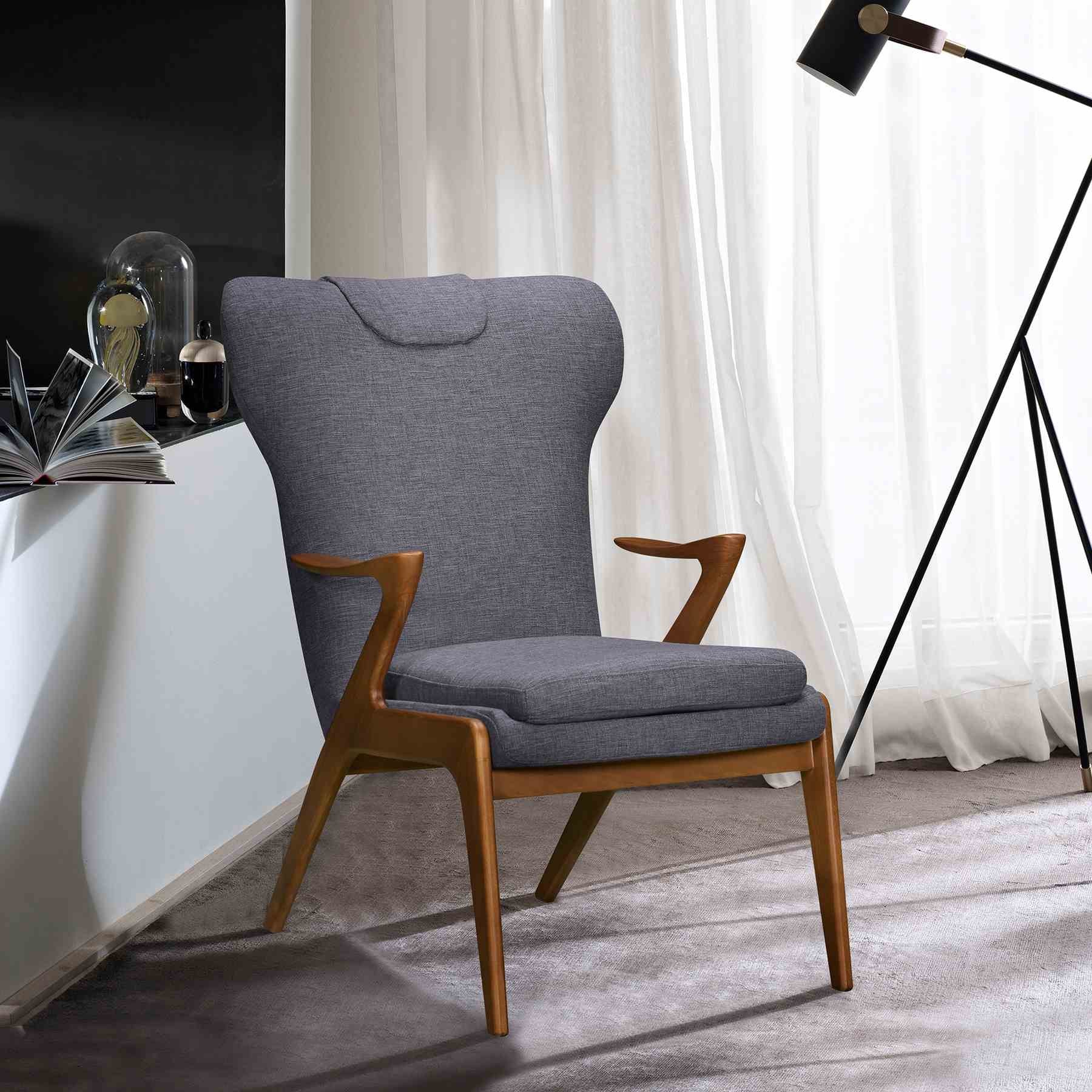 Ryder Mid-Century Accent Chair in Champagne Ash Wood Finish and Dark Gray Fabric - Image 6