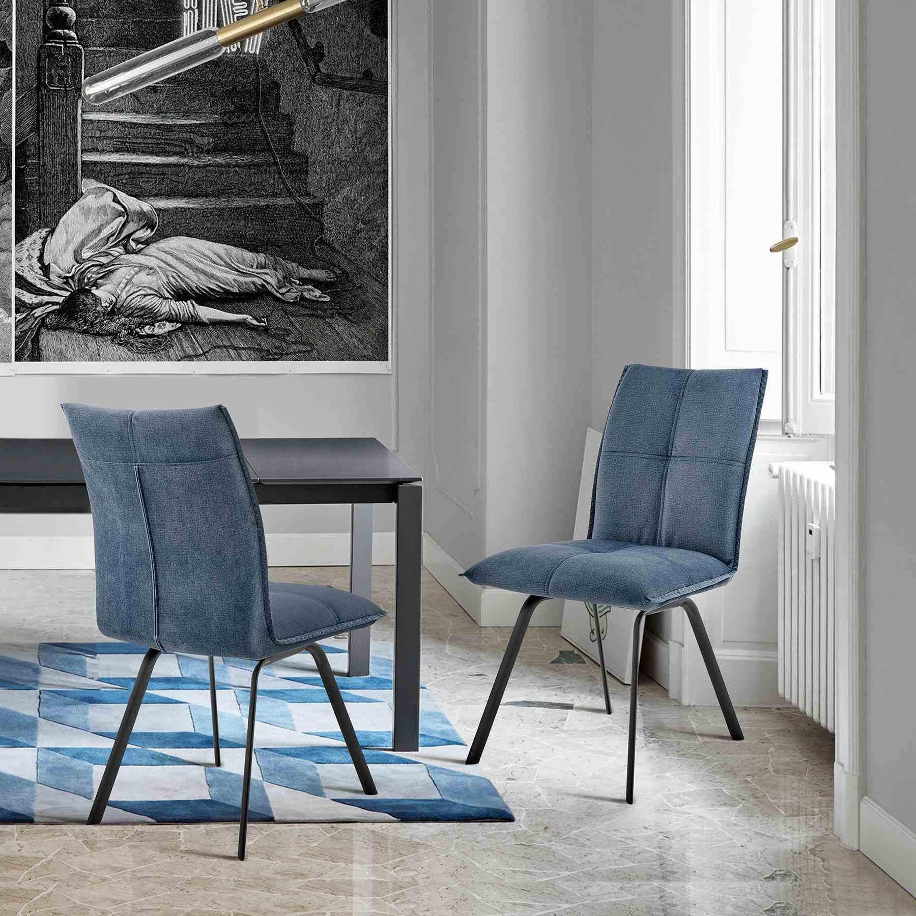Rylee Dining Room Accent Chair in Blue Fabric and Black Finish - Set of 2 - Image 9