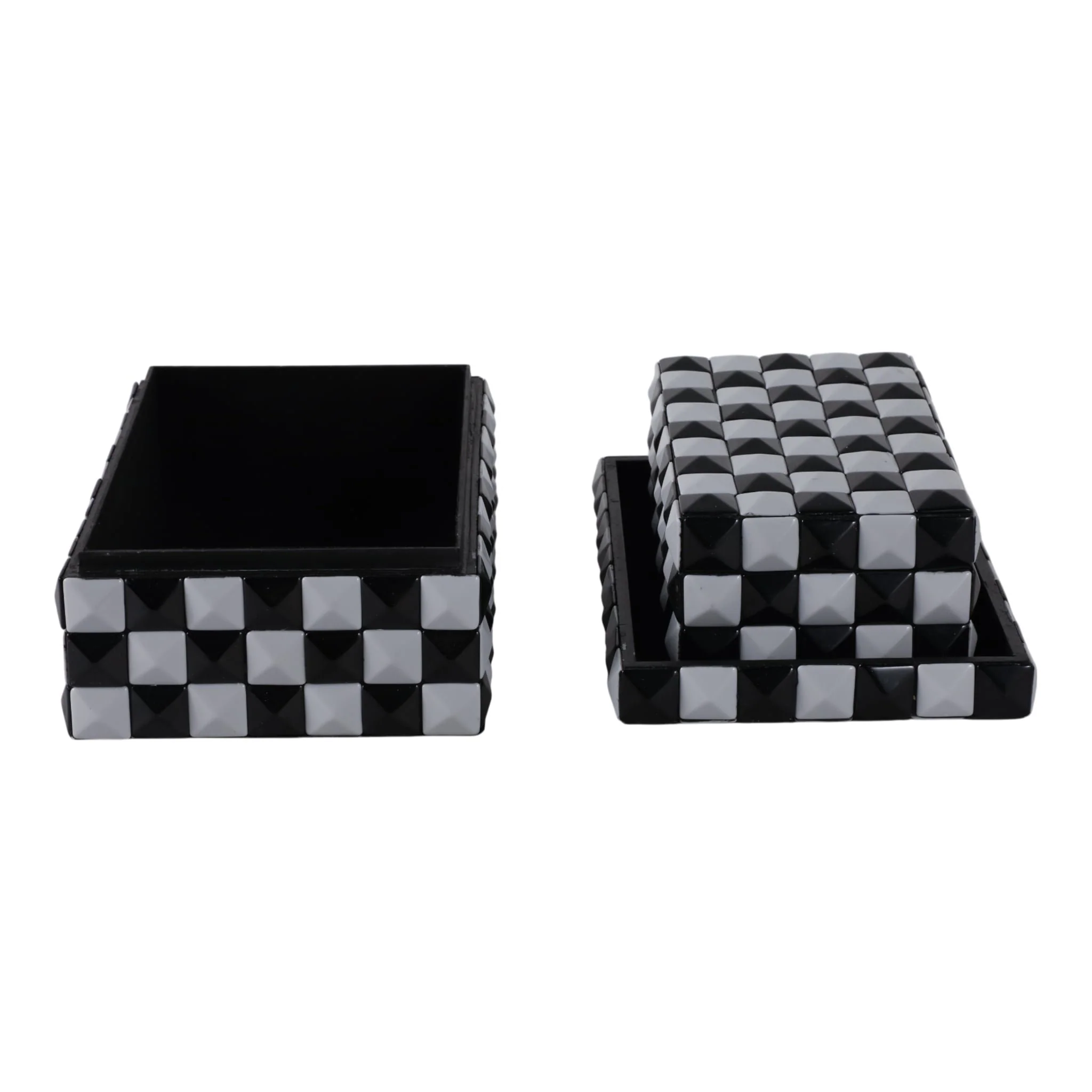 S/2 10/12" 3d Checkerboard Boxes, Black/white - Image 4