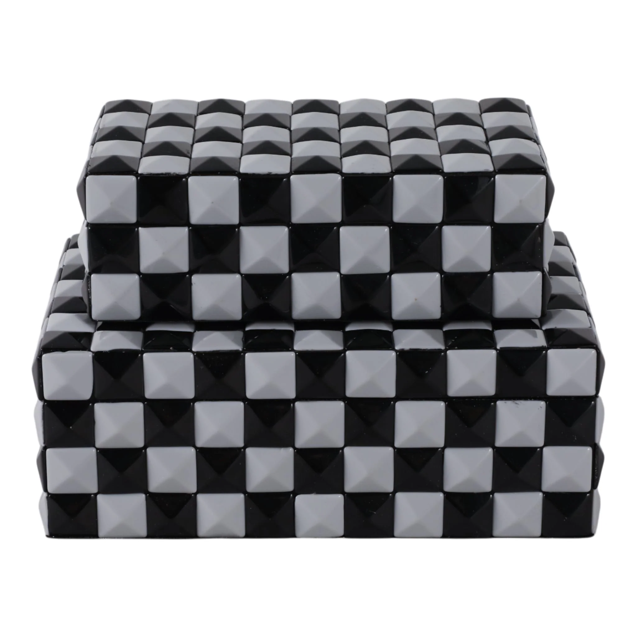 S/2 10/12" 3d Checkerboard Boxes, Black/white - Image 5