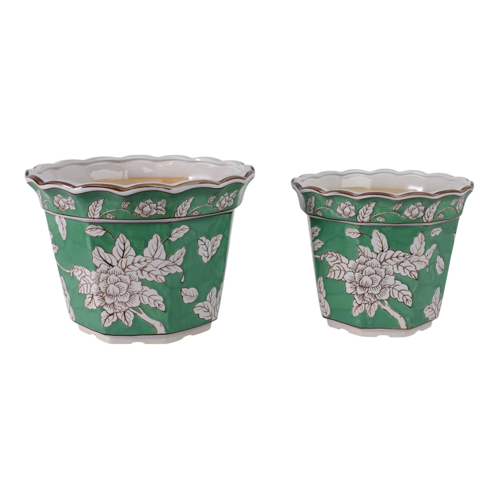 S/2 10/12 Bird & Flower Chinoiserie Planters,green - Image 3