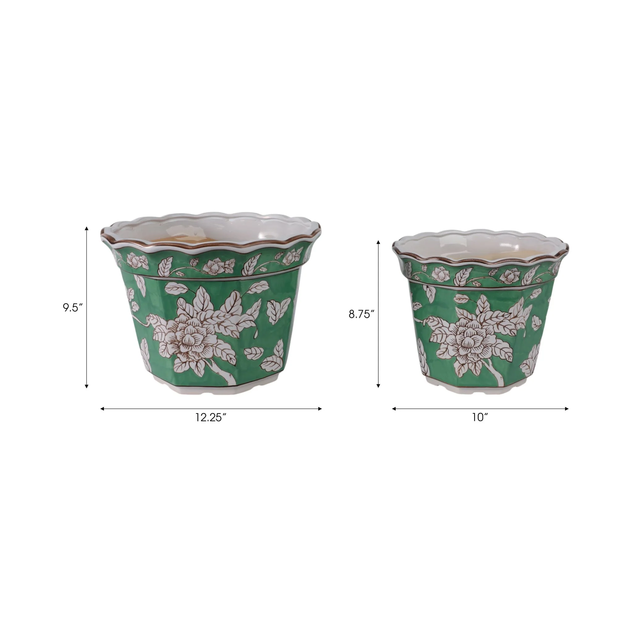 S/2 10/12 Bird & Flower Chinoiserie Planters,green - Image 8