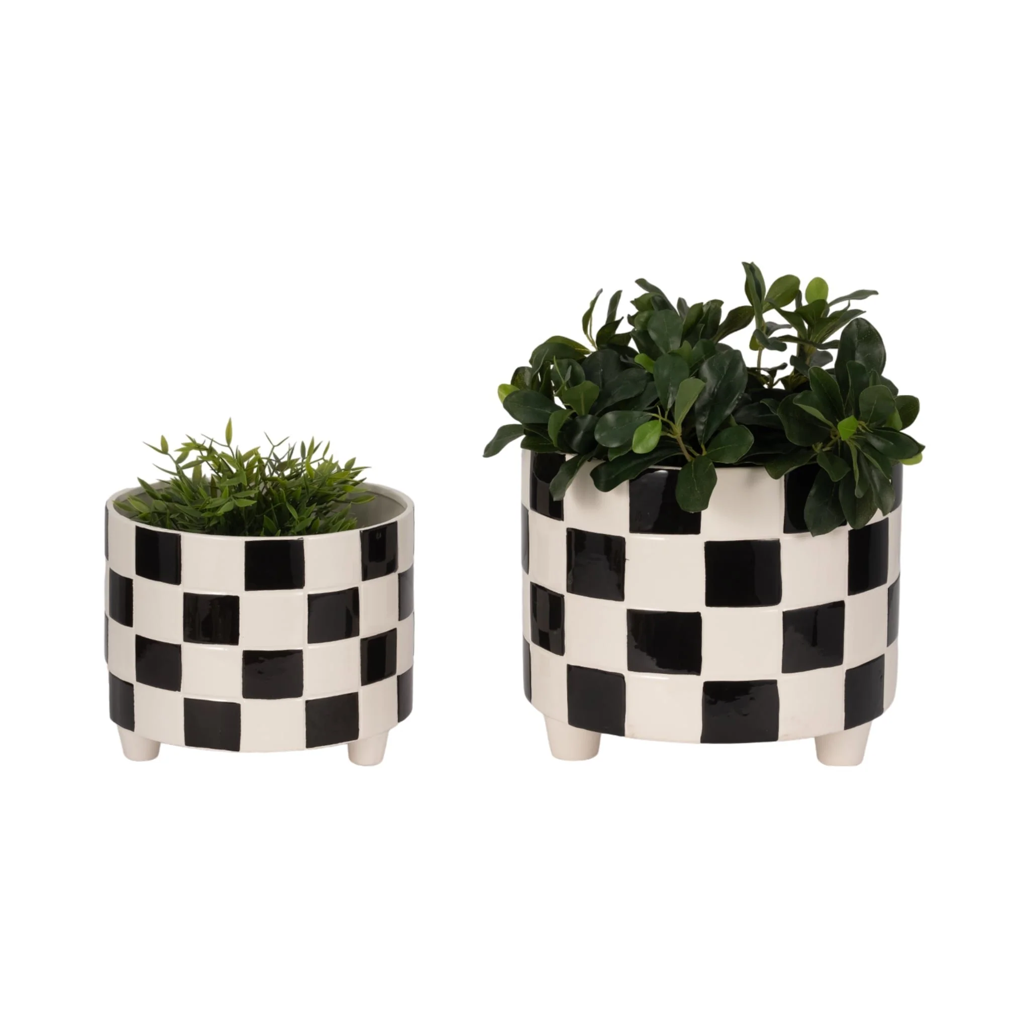S/2 10/12" Checkerboard Planters, Black - Image 2